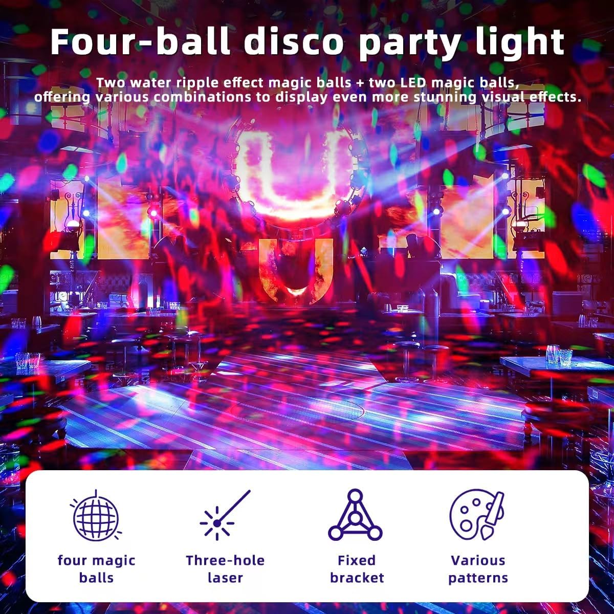 Detalle de Mslitely M-US-JZT 4-in-1 Disco Party Light with Lasers and Remote