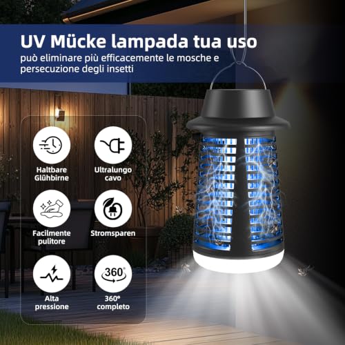 Detalle de Lampada Antizanzare 2-in-1 con luce UV 20W, scarica elettrica 4250V e illuminazione LED – IPX4