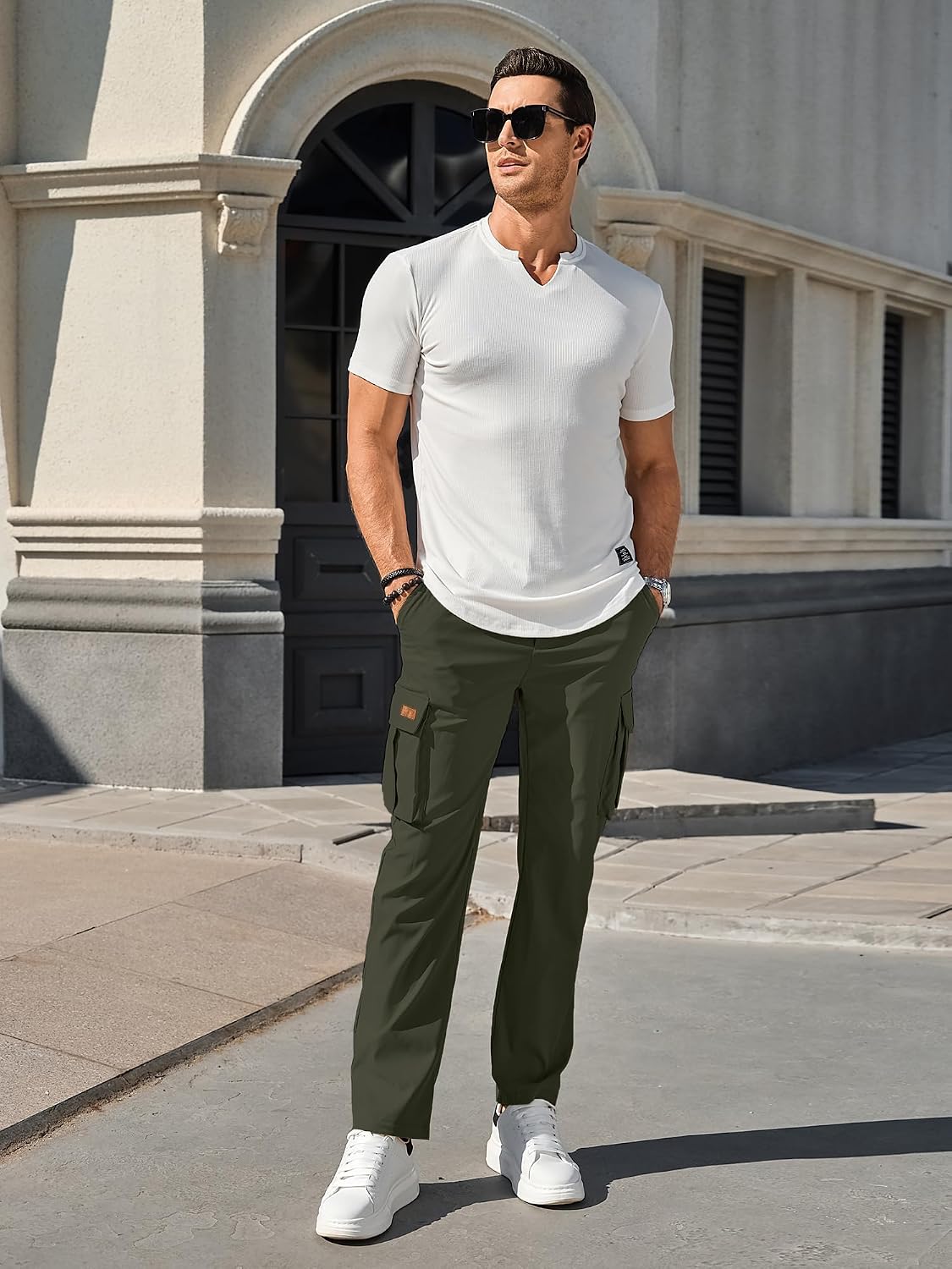 Detalle de Comdecevis Men's Cargo Pants with Multiple Pockets and Drawstring Waist