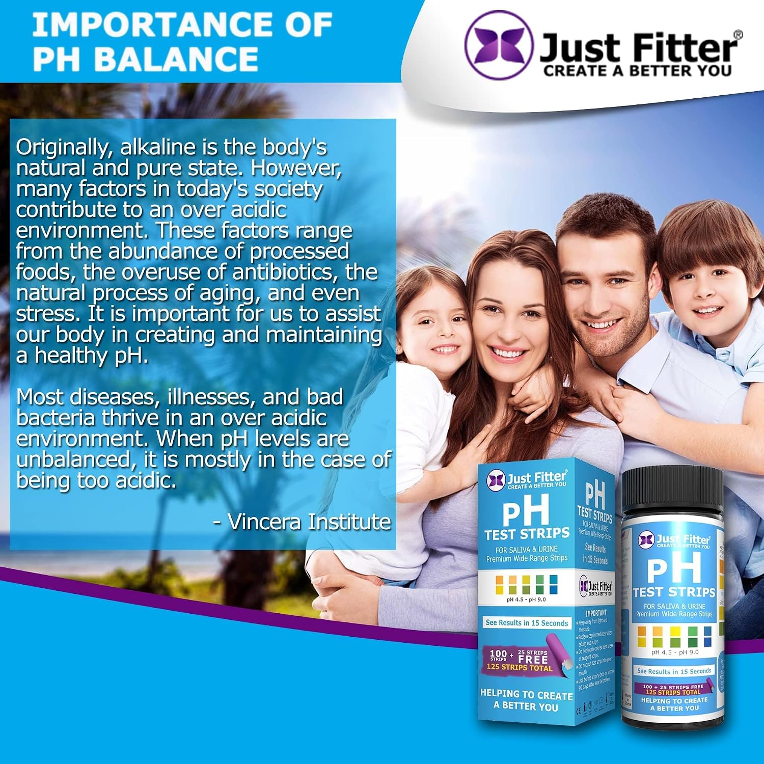 Thumbnail 5 de pH Test Strips for Body Alkaline & Acid Levels — Just Fitter (125 Strip Kit)