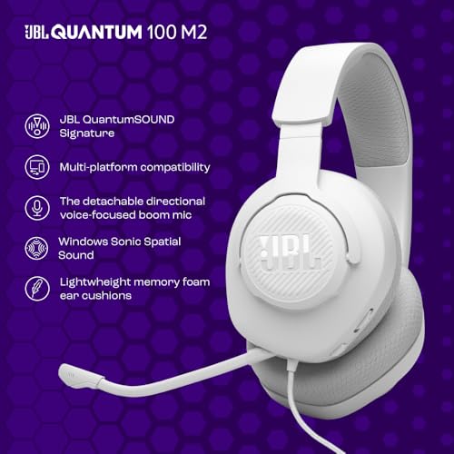 Detalle de JBL Quantum 100M2: Cuffie Gaming Over Ear con Filo – Bianco