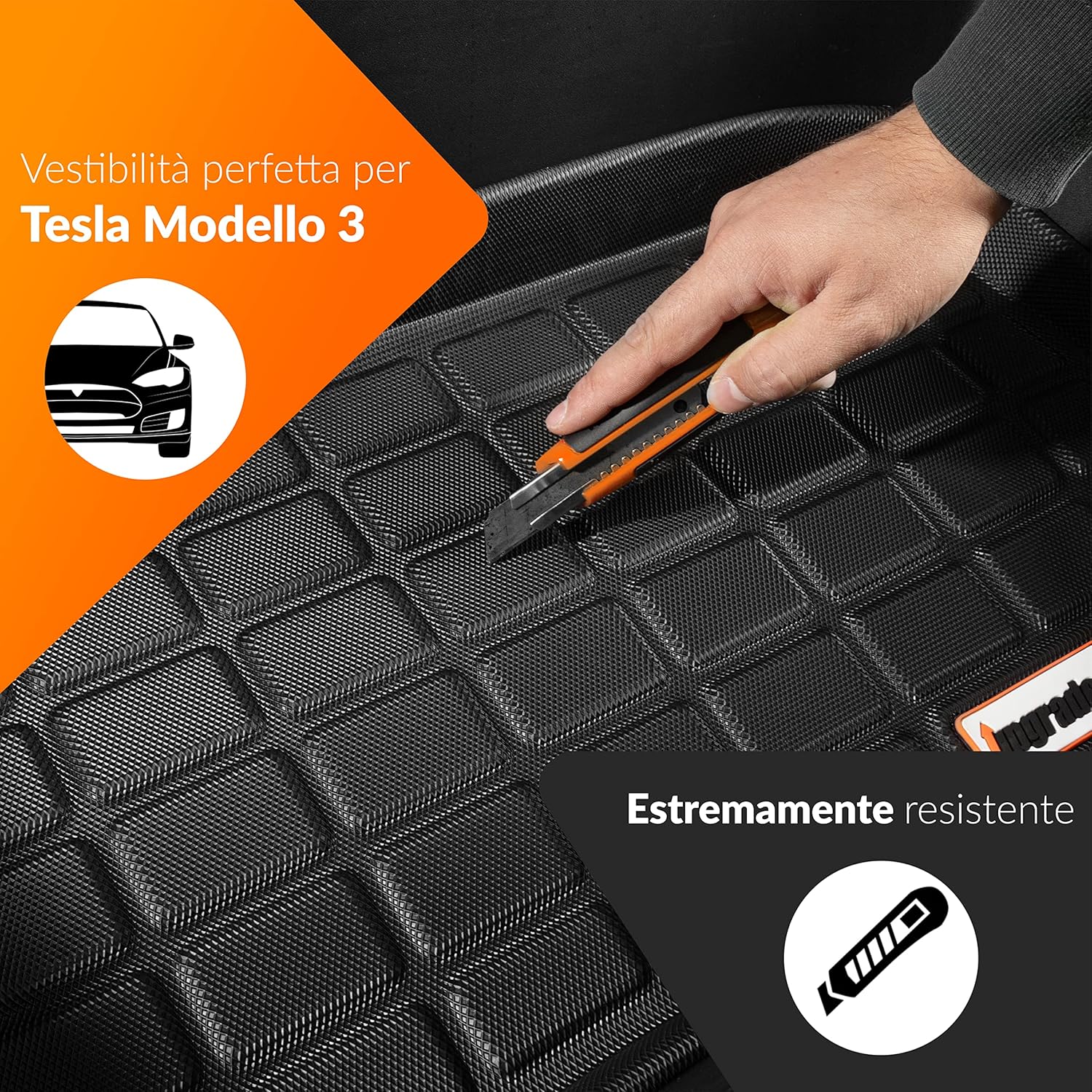 Thumbnail 3 de Upgrade4cars tappetino per bagagliaio anteriore compatibile con Tesla Model 3 (75 x 40 cm)