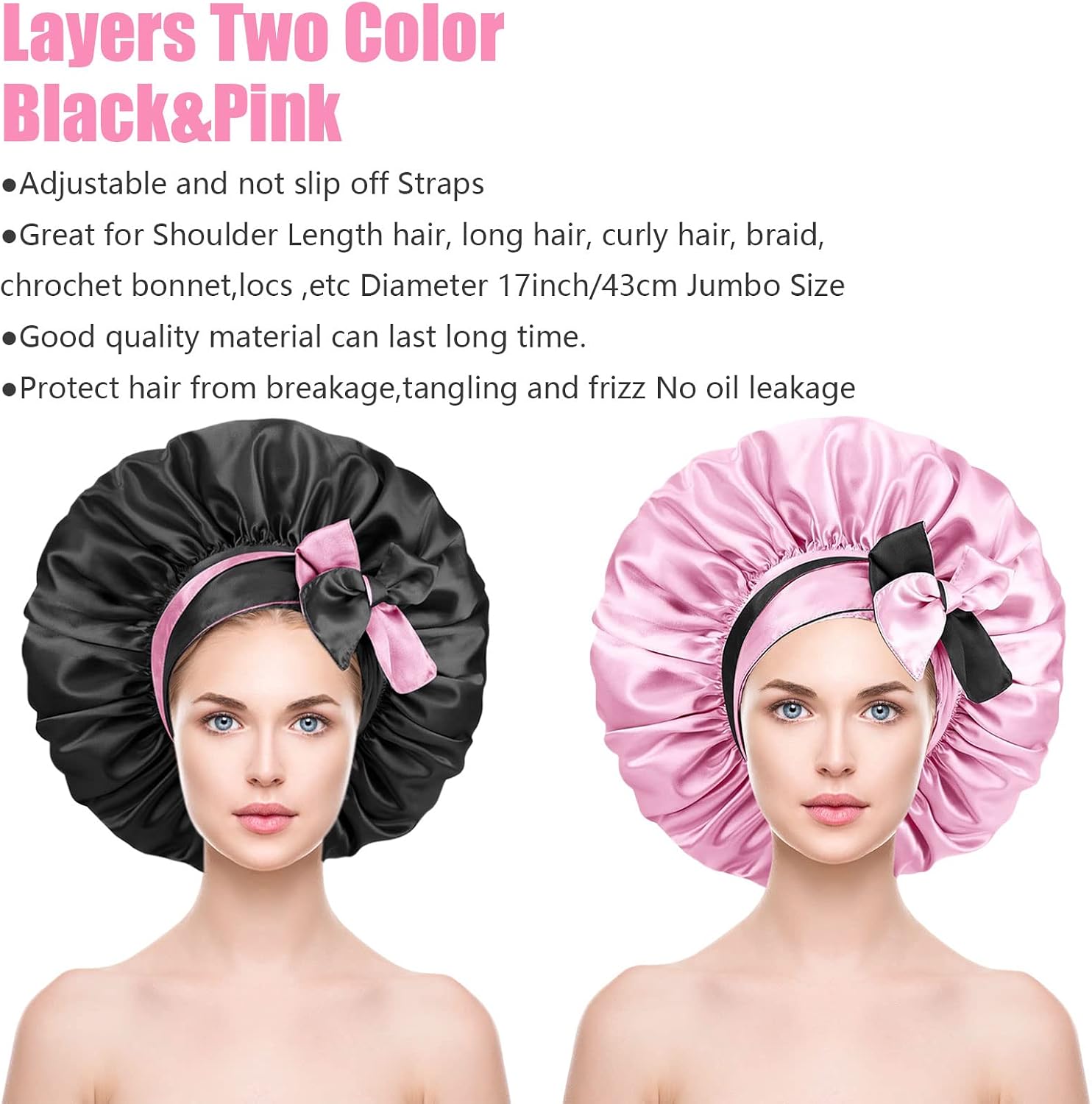 Detalle 2 de 1PC Silk Satin Bonnet Hair Bonnet with Tie Band – Extra Large, Reversible Nightcap for Long Curly Hair