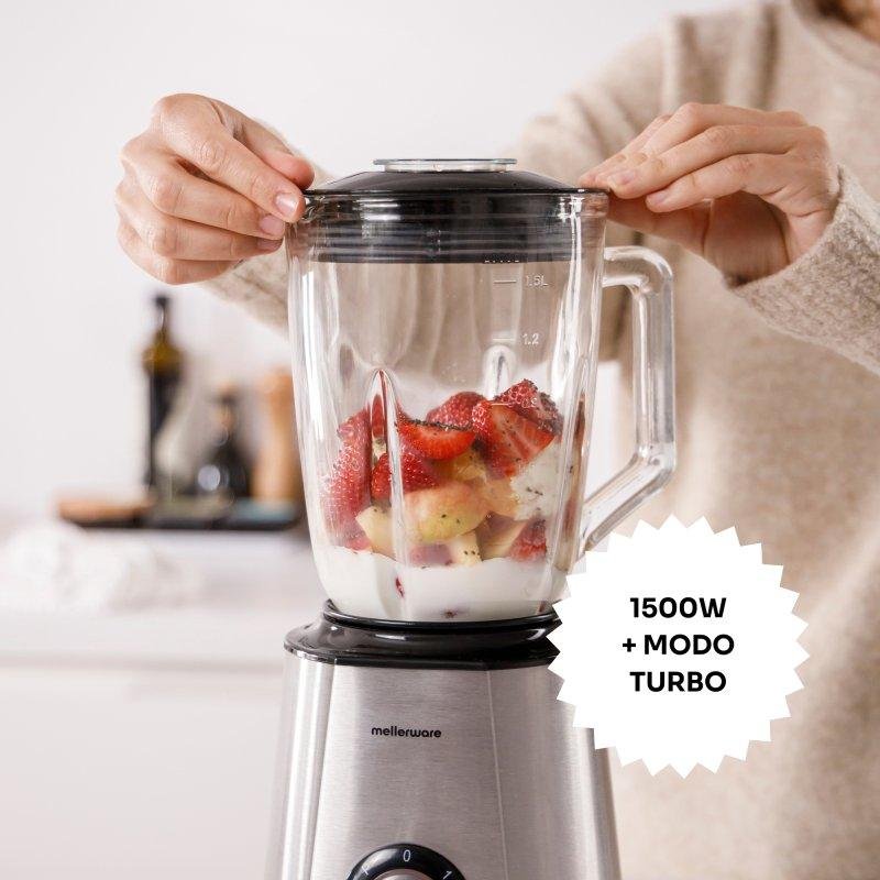 Detalle 2 de Batidora de Vaso Mellerware Mixy! 1500W: jarra de cristal 1,5 L y 2 velocidades con Turbo