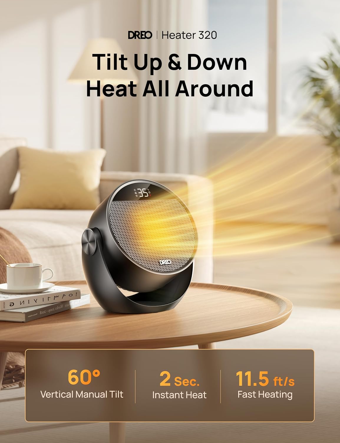 Detalle de DREO DR-HSH020 Space Heater, 1500W with Adjustable Tilt and Remote