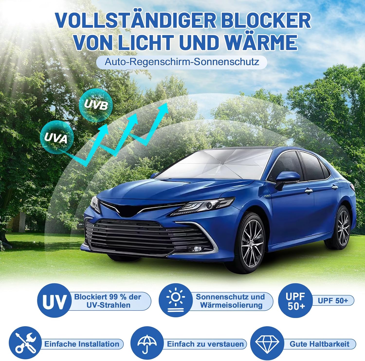 Thumbnail 1 de Beurseaf Sonnenschutz für die Frontscheibe innen (faltbar, UV-geschützt) – 140 x 80 cm