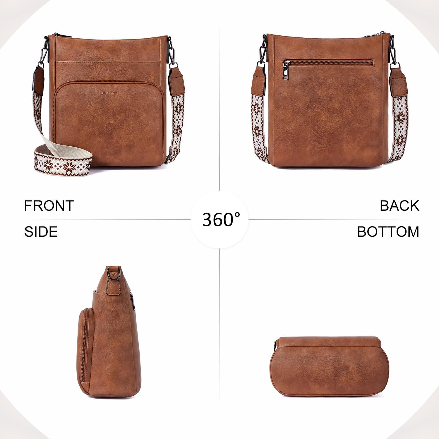 Detalle de Roulens soft vegan leather crossbody bag with front wallet pocket and adjustable strap