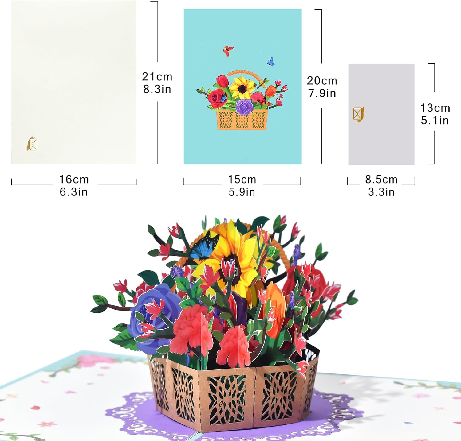 Thumbnail 1 de Rose and Iris Flower Basket Pop Up Cards – 3D Floral Greeting Card Set