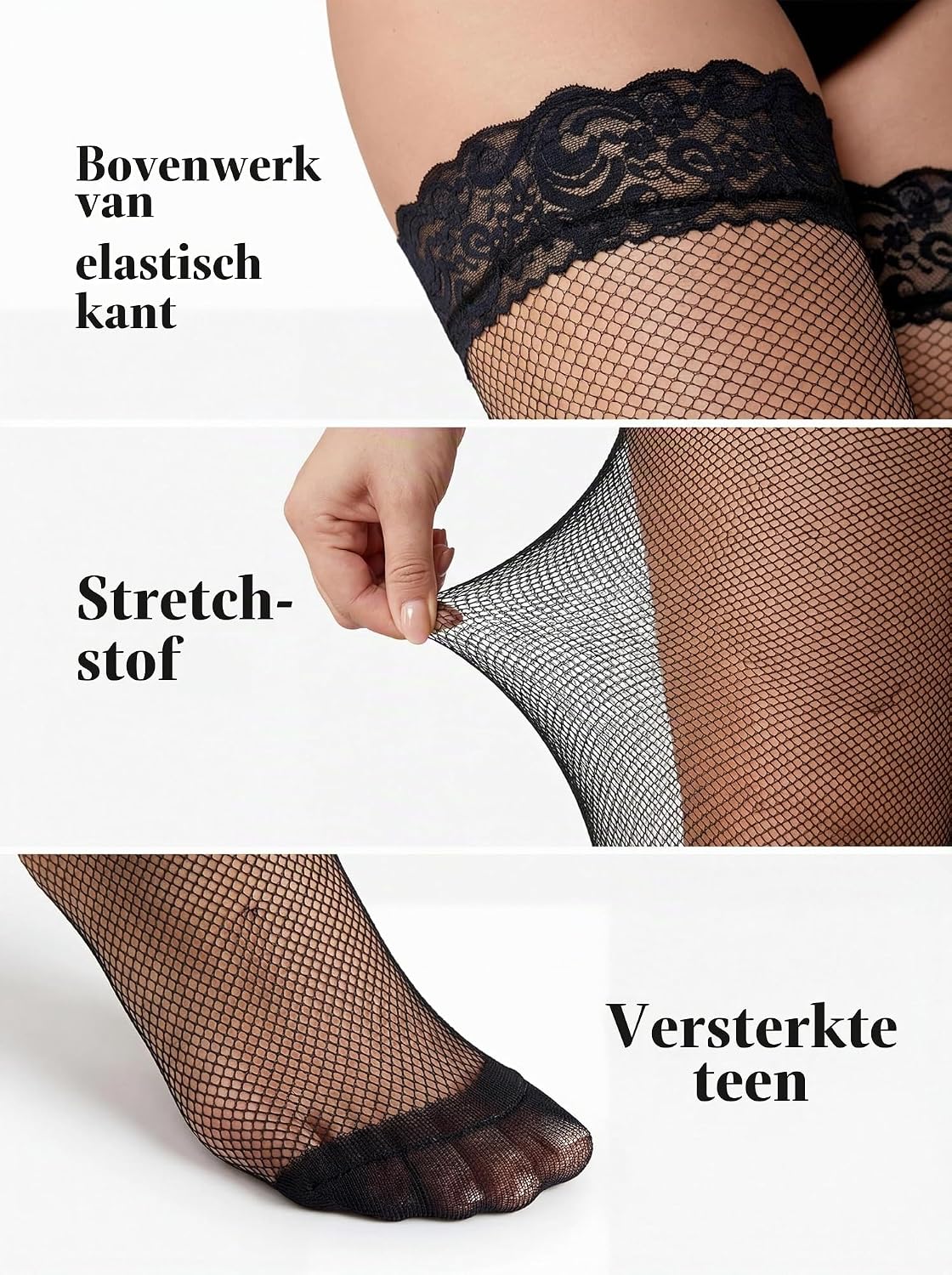Detalle de Eagerlove Plus Size nylonkousen met kanten boord, siliconen stay-upband en glans