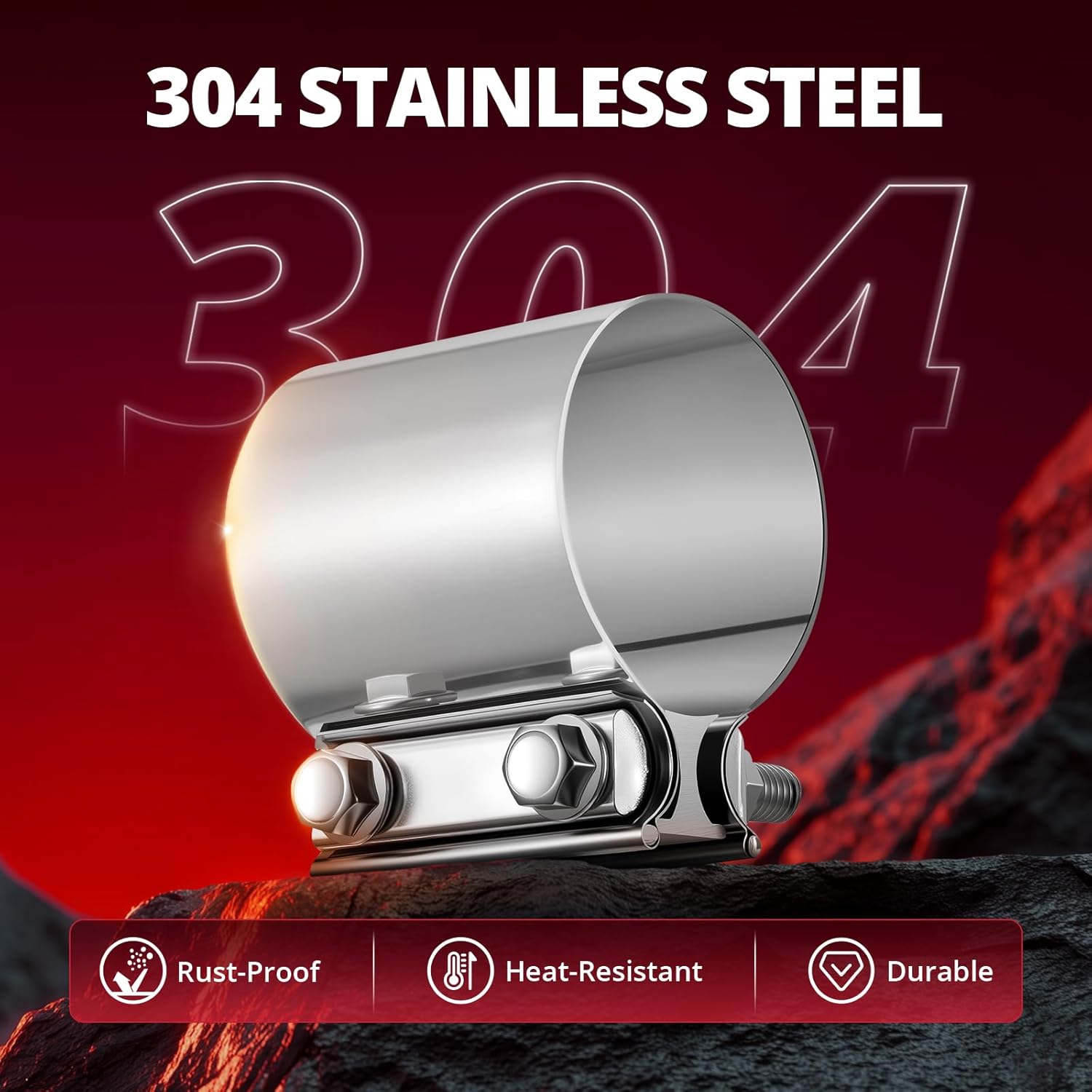 Detalle 2 de EVIL ENERGY 3.0 Inch Exhaust Clamp (2-Pack) — 304 Stainless Steel Lap Joint Band for Butt-Joint Connections