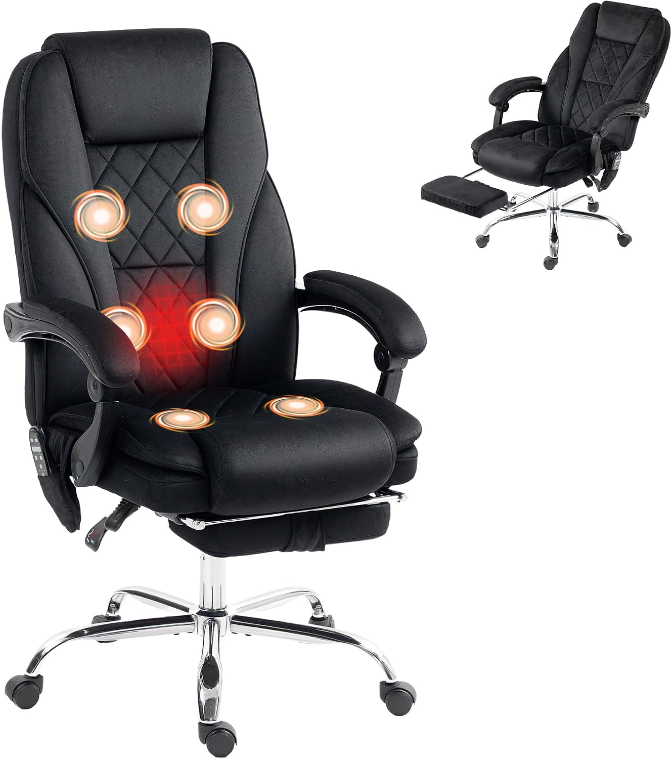 Detalle de Vinsetto Fauteuil de Bureau Massant et Chauffant – Ergonomique, Réglable et Dossier Inclinable