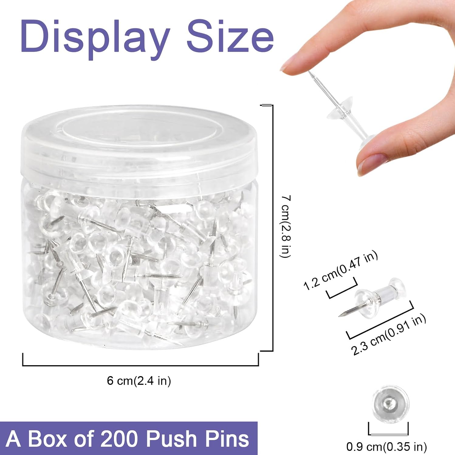 Detalle 2 de Amazon Basics Push Pins, Clear Plastic Head, Steel Point – 200-Count