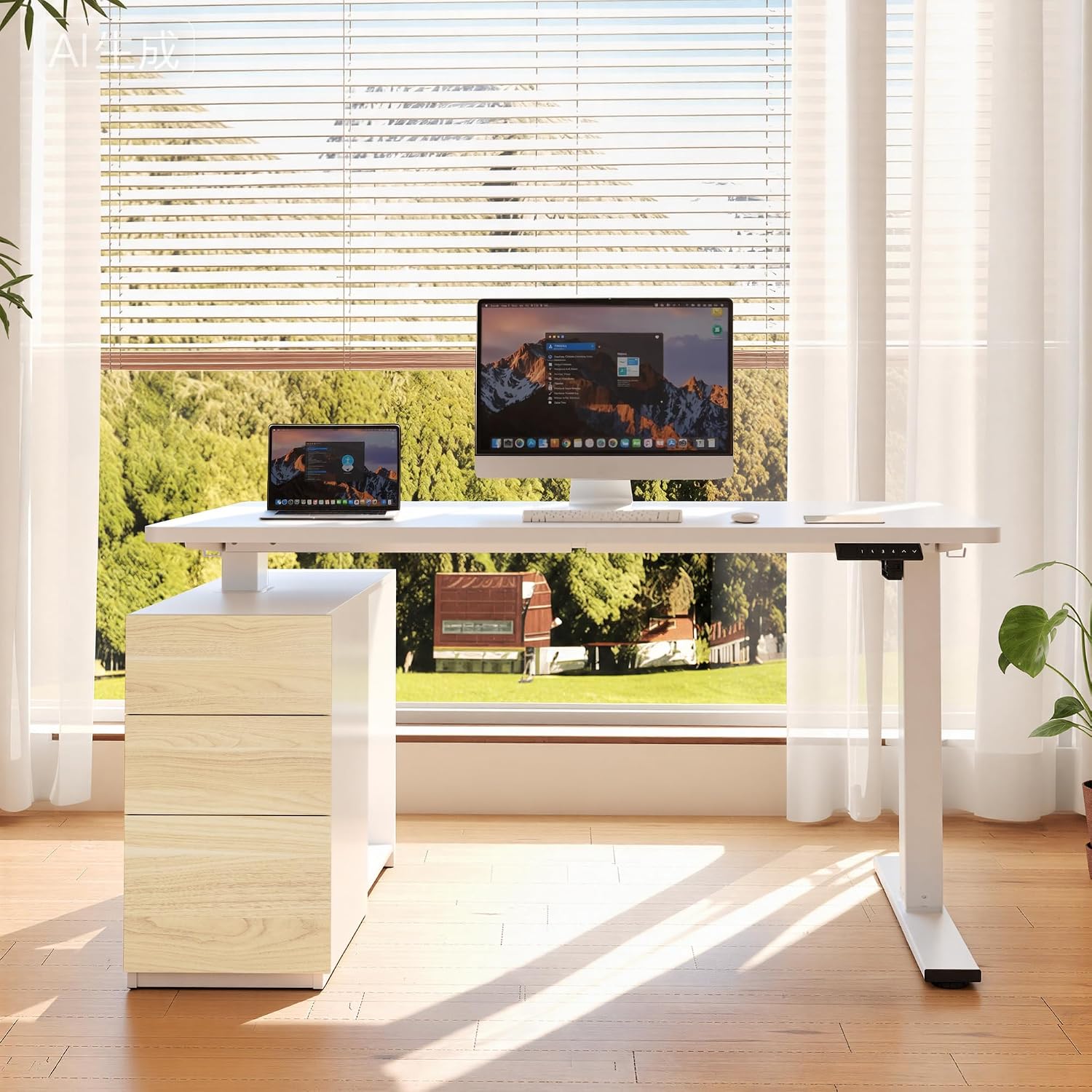 Thumbnail 1 de FLEXISPOT EN2 EN1W+R5528W+CAB1WG Standing Desk Bundle, White
