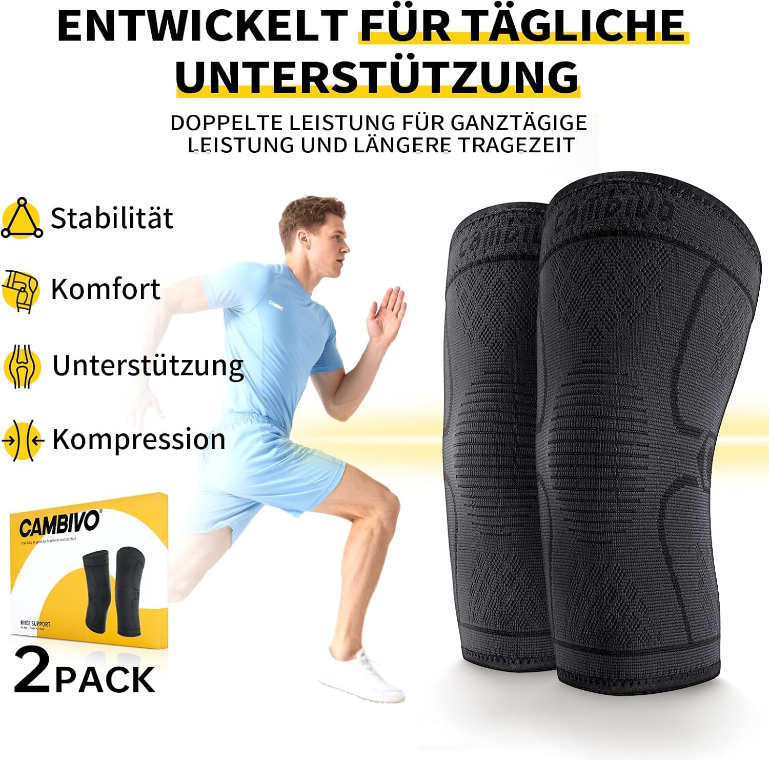 Detalle 2 de CAMBIVO Kniebandage X2 – Kompression für Knie bei Meniskusriss, ACL & Arthritis