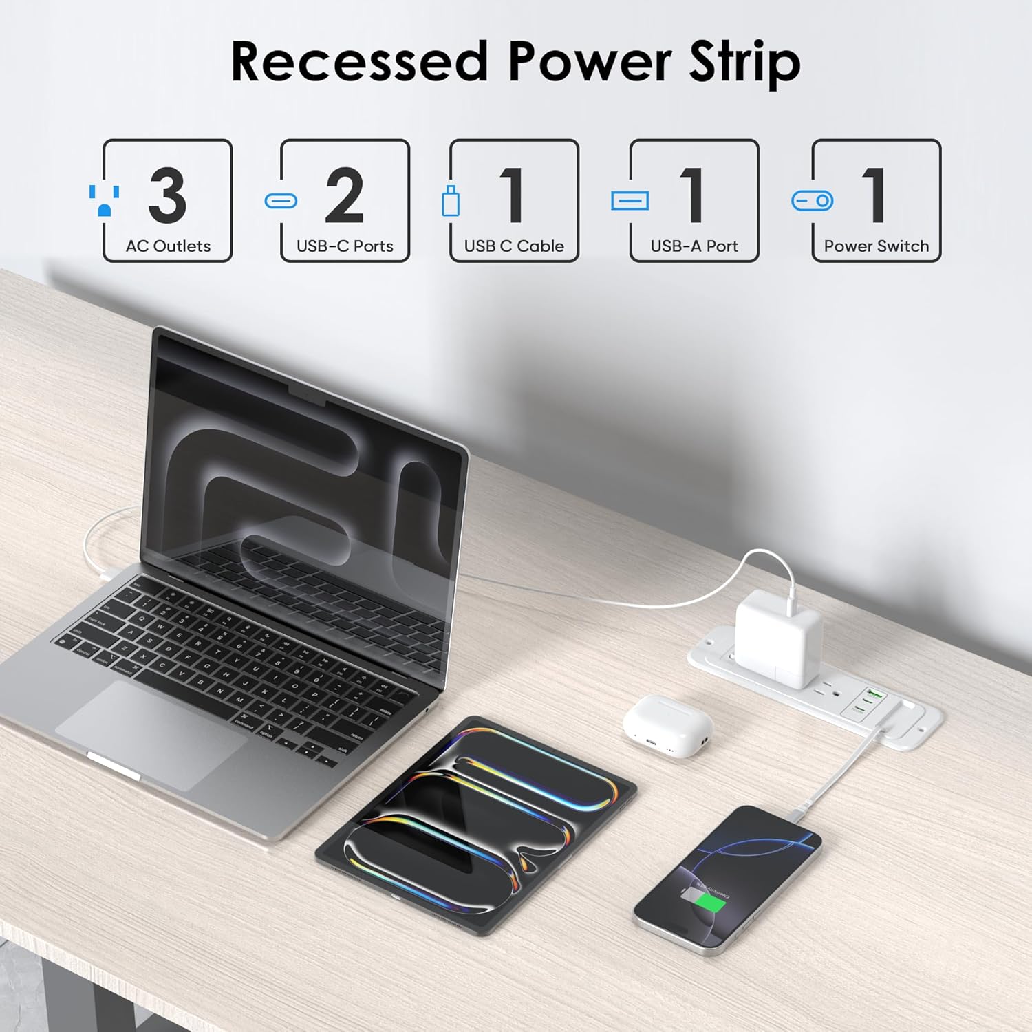 Detalle de HEZI Drawer Outlet with 20W PD USB-C Retractable Cable