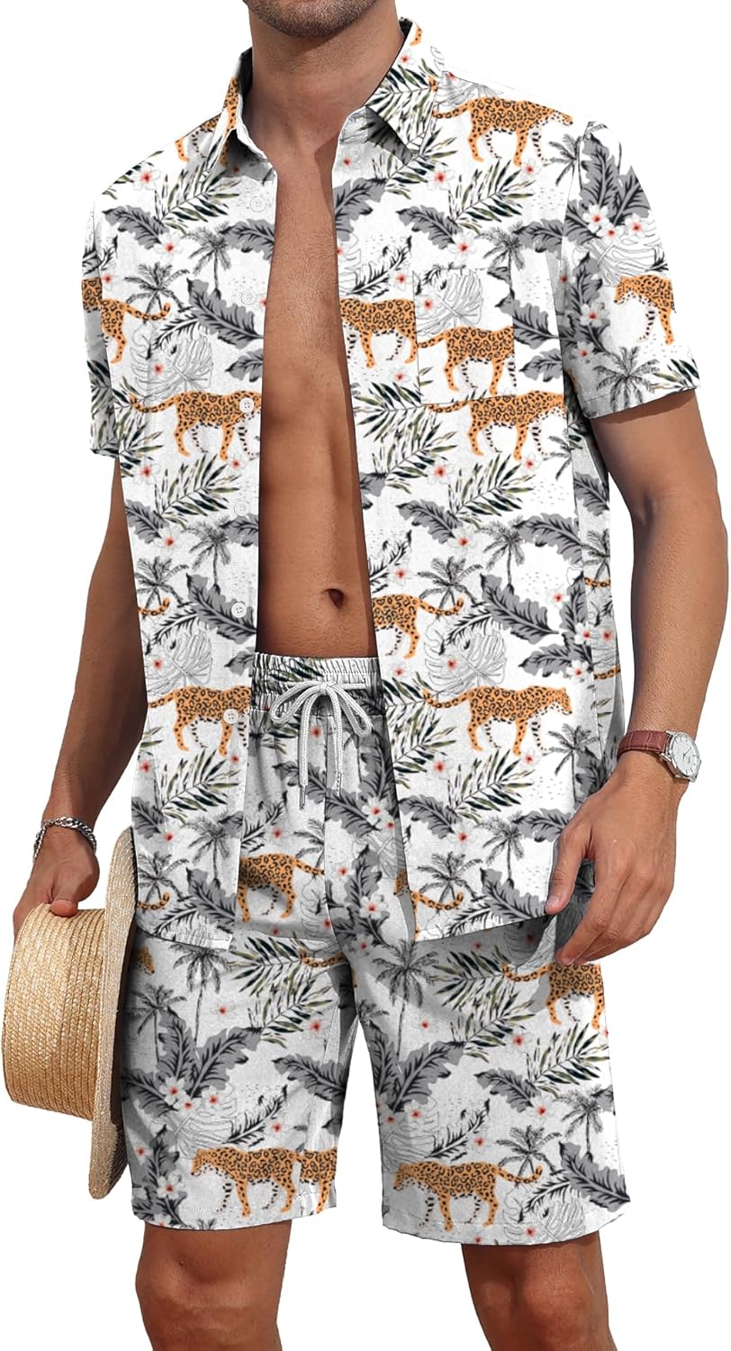 Thumbnail 6 de AIYINO Mens Hawaiian Shirt and Shorts Set – Casual Summer Beachwear