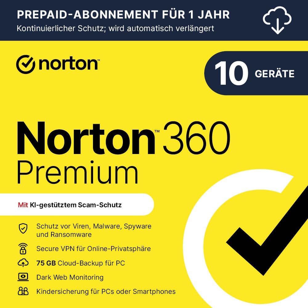 Detalle de Norton 360 Premium 2026 – 1-Jahres-Abo mit Aktivierungscode (10 Geräte, automatische Verlängerung)