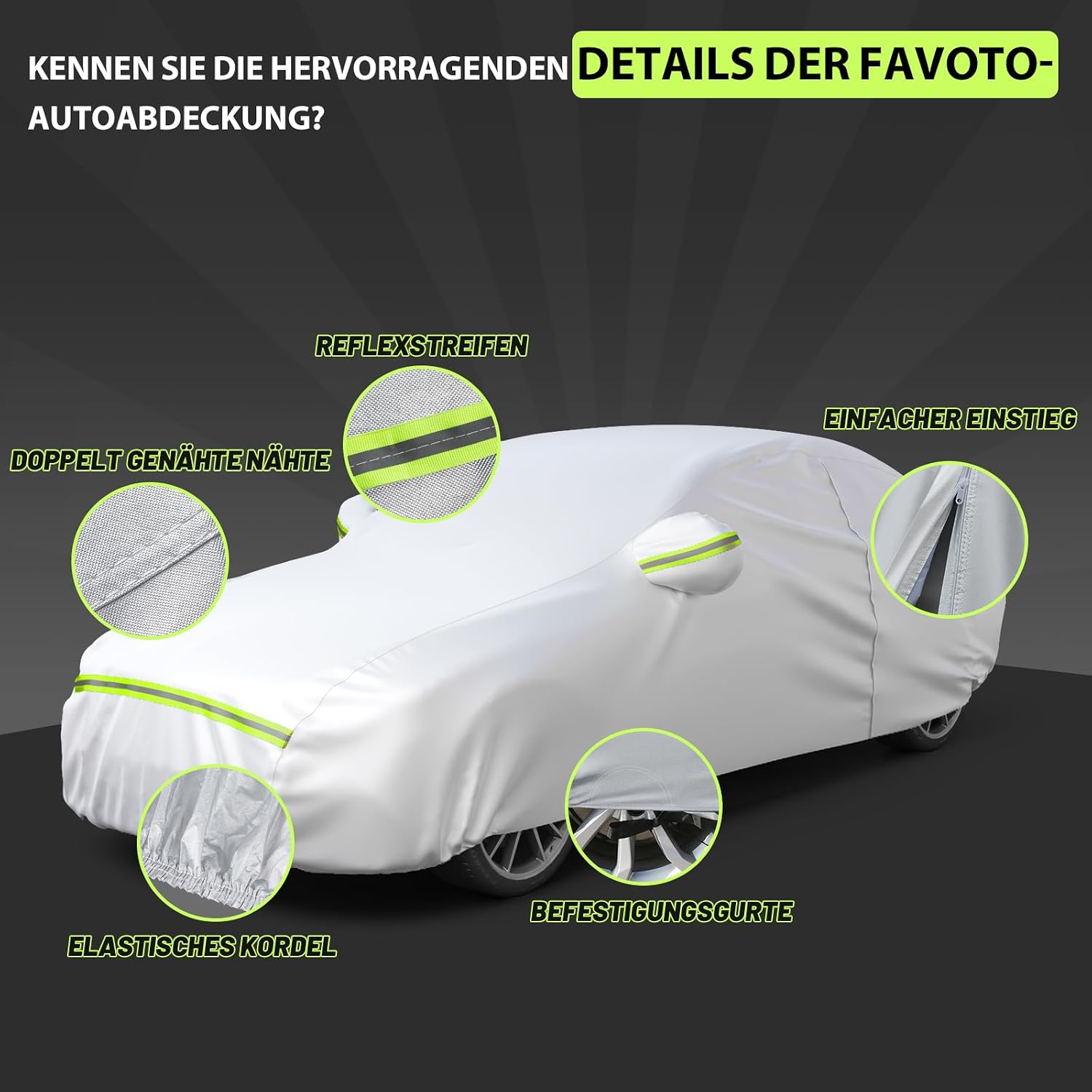 Detalle de Favoto Autoabdeckung Vollgarage für 450–495 cm Limousine (Silber, 2,95 kg) – staub- und wasserdicht