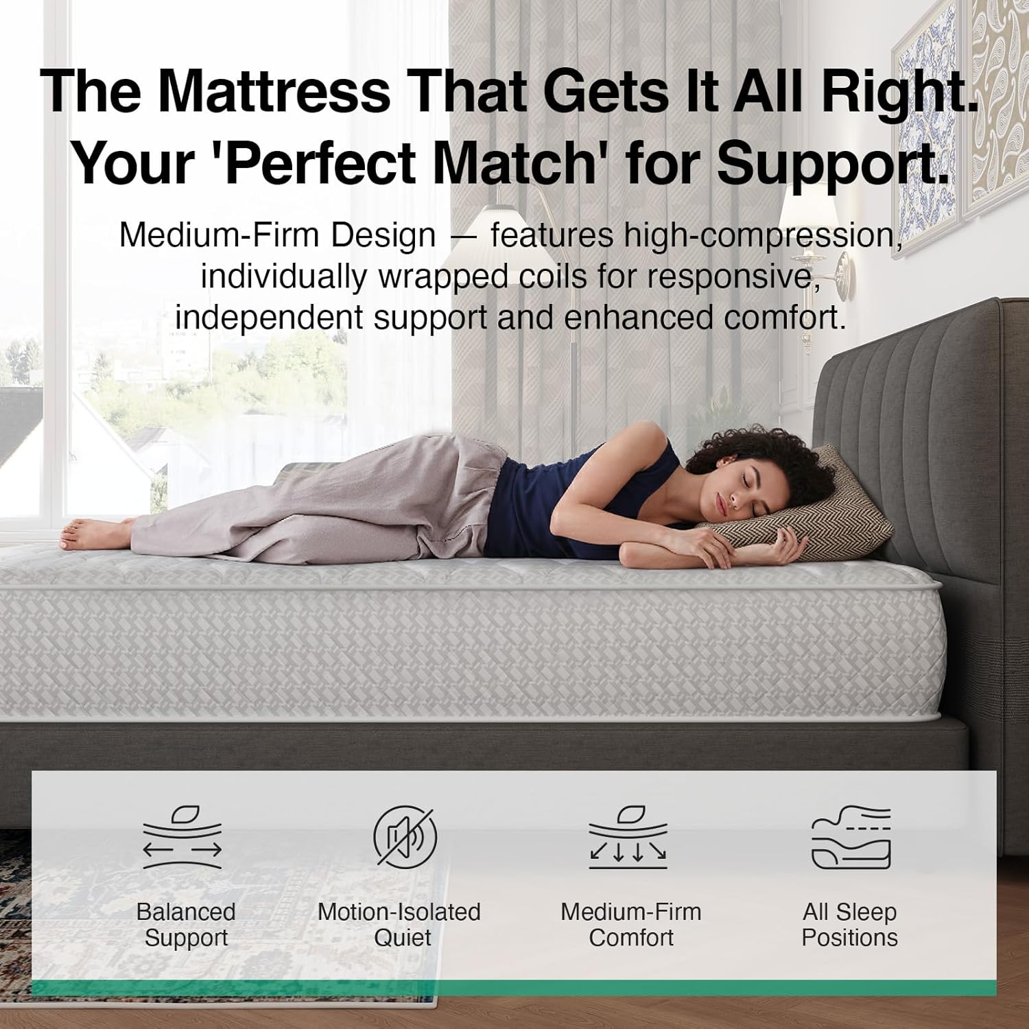 Detalle de Novilla 3FT Single Mattress: Hybrid Pocket Sprung Mattress in a Box (90x190x20cm)