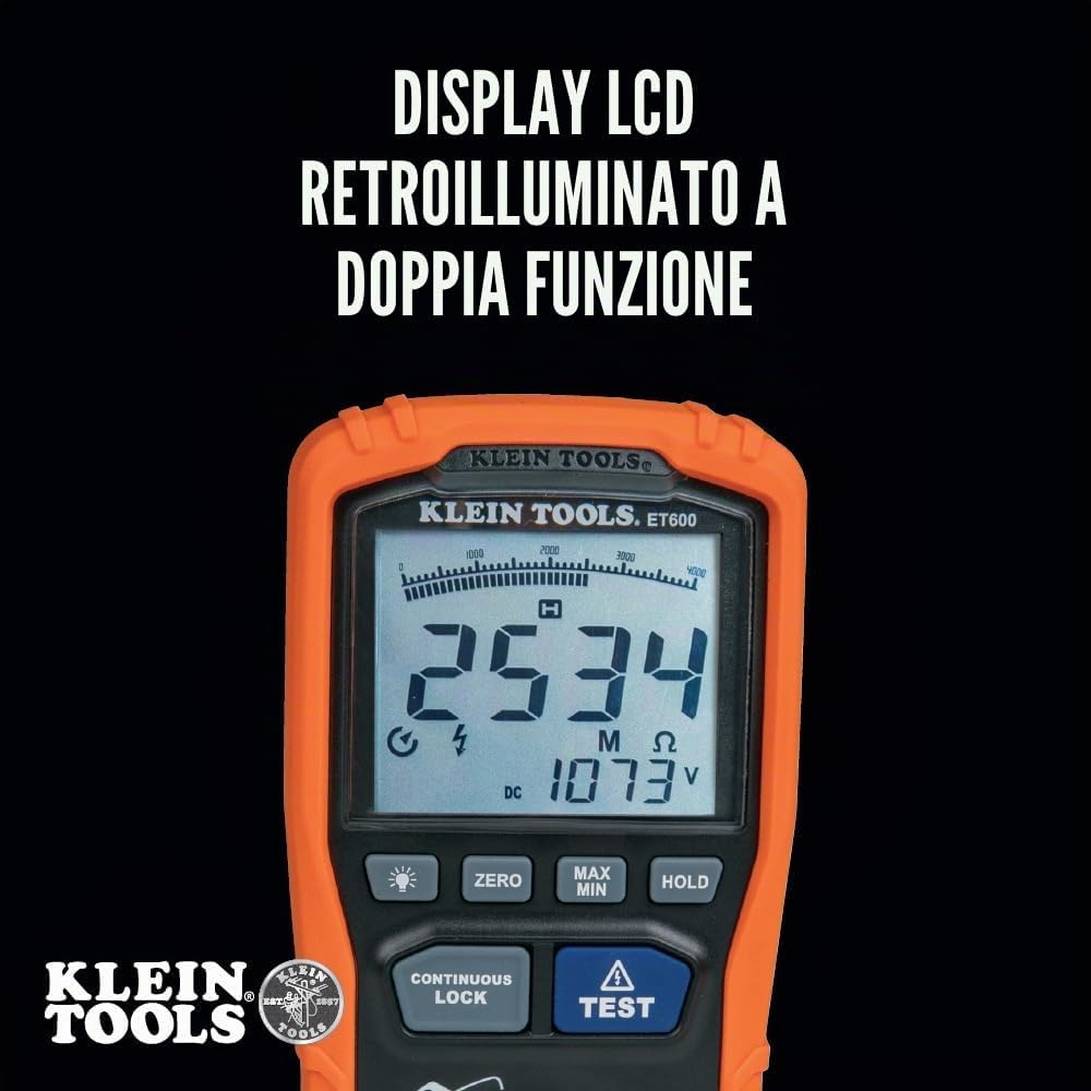 Detalle de Klein Tools Megohmmeter: tester di isolamento multimetro 4000 MΩ, prova fino a 1000 V DC/AC