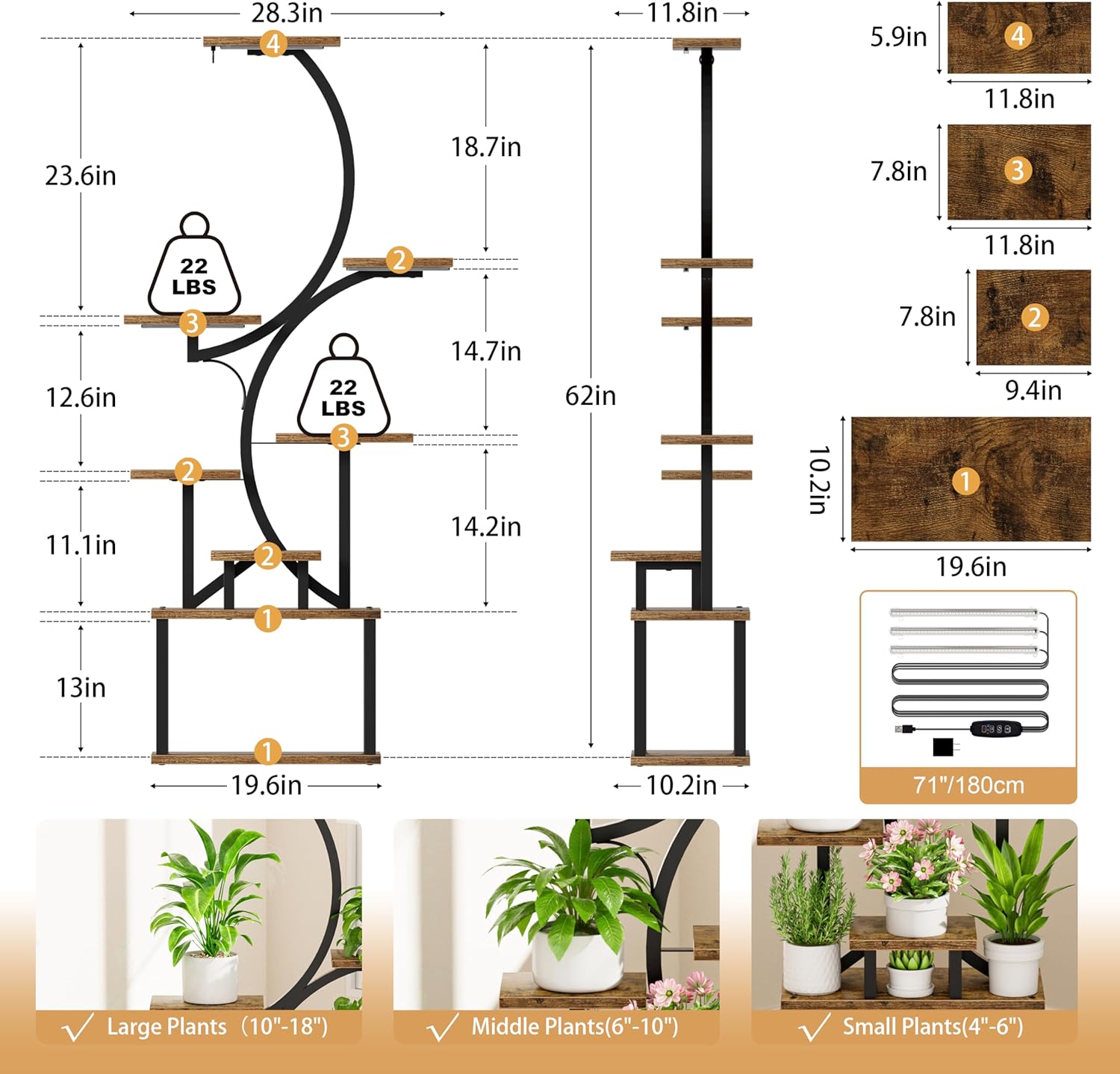 Thumbnail 5 de BACEKOLL 157cm 8‑Tier Plant Stand