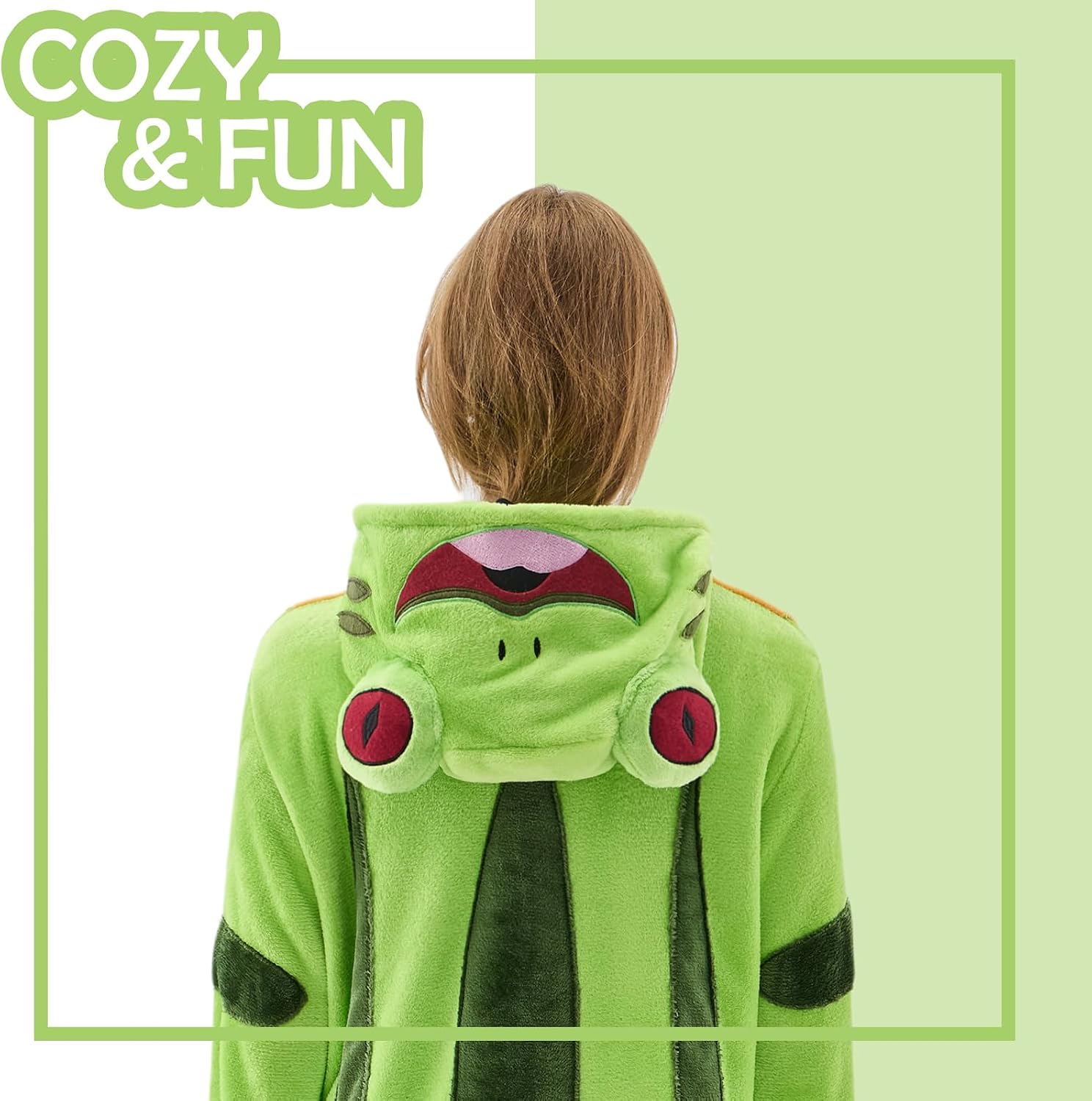 Detalle 1 de NEWCOSPLAY Frog Onesie Pajamas with Flannel, 3D Hood, Zipper and Pockets