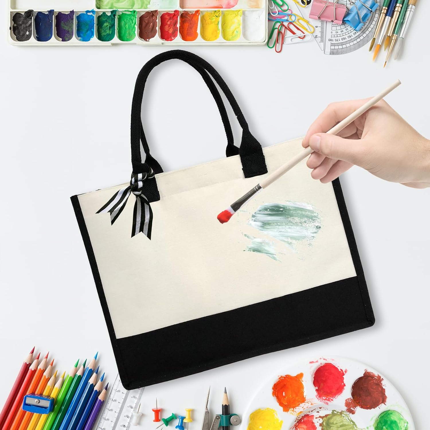 Thumbnail 1 de ZHONYEE Personalised Initial Canvas Tote Bag for Women with Monogram and Waterproof Lining