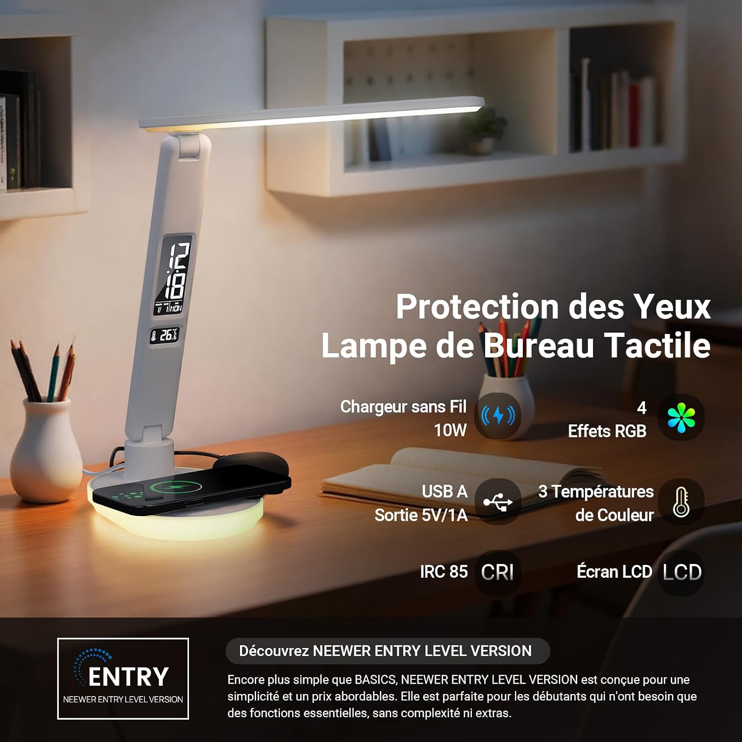 Thumbnail 1 de Lampe de bureau LED NEEWER Entry Level Version N20 – 12 LED + 24 LED, USB-A, 3 températures, 5 niveaux et RGB