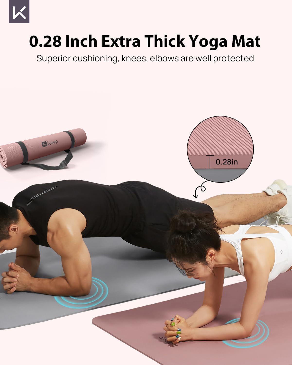 Detalle 2 de KEEP Extra Wide Yoga Mat, 7mm TPE Exercise Mat, 72" x 32", Smoky Pink