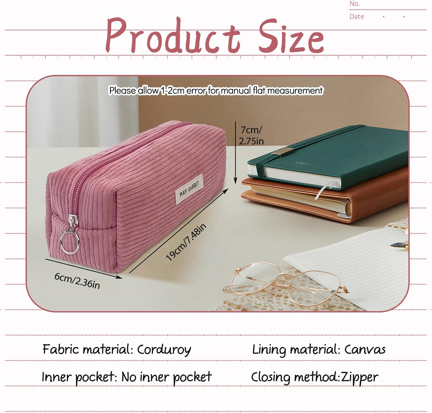 Thumbnail 1 de Electri-HQ Federmäppchen Rosa – Großes Fassungsvermögen, robustes Cord-Stoff Mäppchen