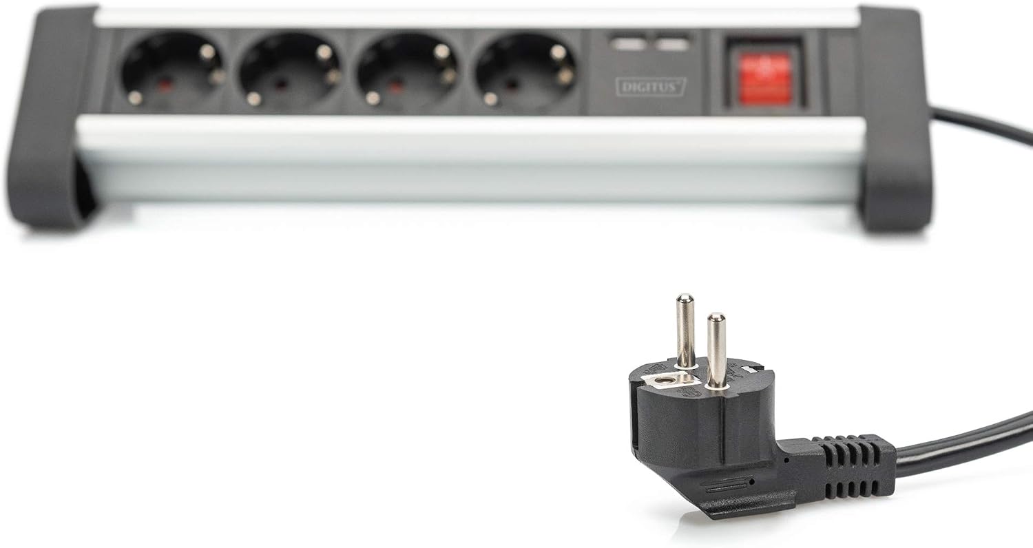 Detalle de DIGITUS DA-70614 — Multiprise avec chargeur USB, 4 prises et 2 ports USB-A, fixation sans perçage