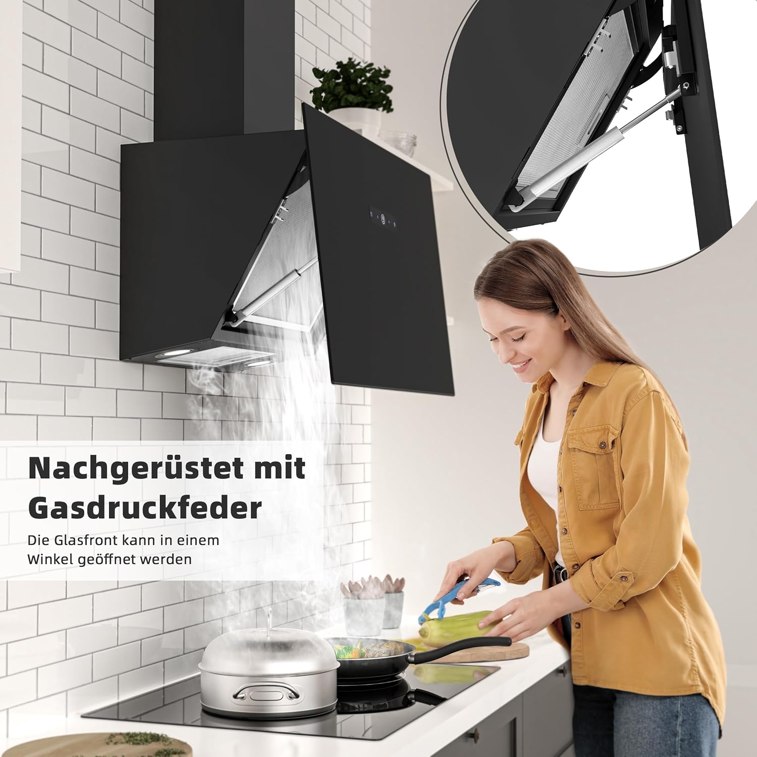 Thumbnail 1 de FIREGAS Dunstabzugshaube 60 cm schwarz Glas (bis 571 m³/h) mit bürstenlosem Motor, TouchControl & Umluft/Abluft