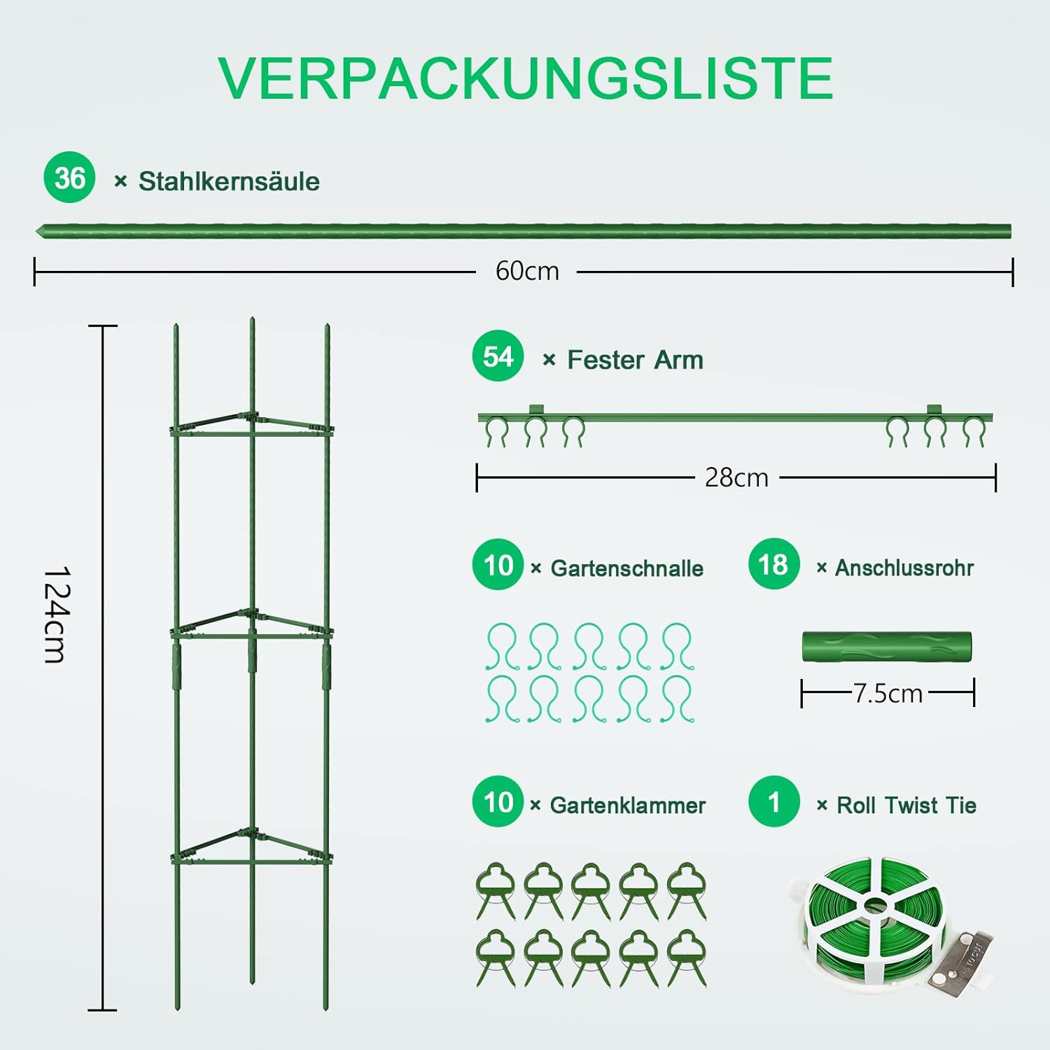 Thumbnail 1 de SUNYRISY Tomaten Rankhilfe im Set – einstellbare Pflanzenhalter (6er Set) mit Kletternetz, ca. 120 cm Höhe, grün