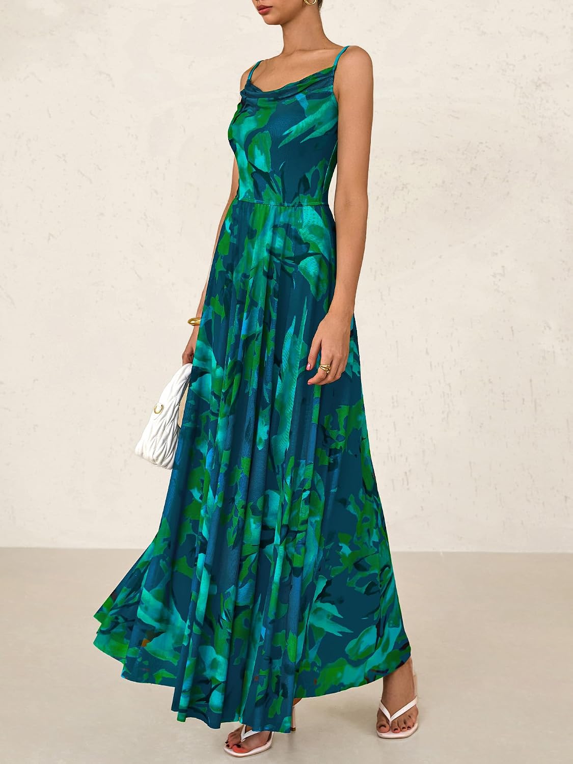 Detalle 2 de BTFBM Women Summer Floral Maxi Dress: Elegant Floral Print Beach to Party Attire
