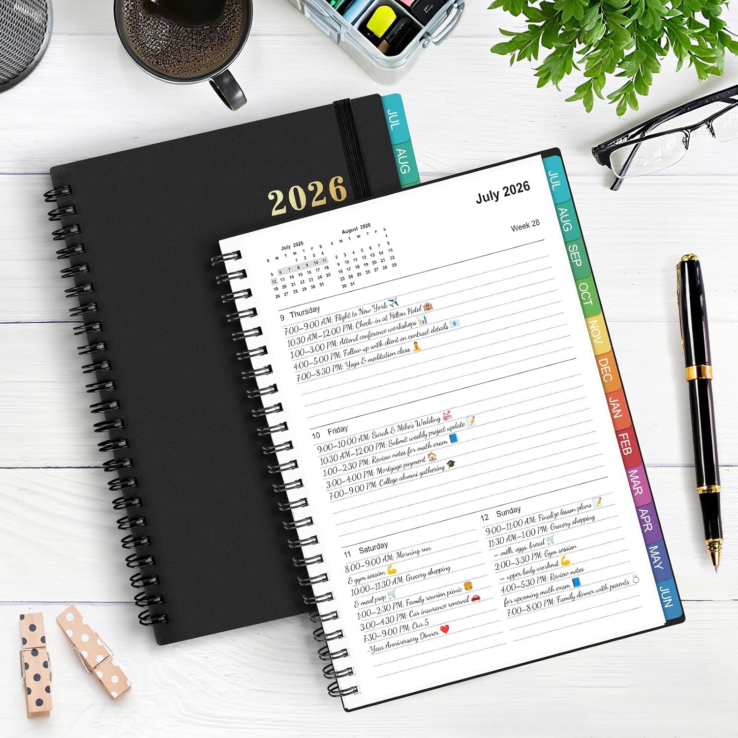 Detalle de OMEYA 2026-2027 Weekly and Monthly Planner, 8.5 x 11 in, Black PVC Cover