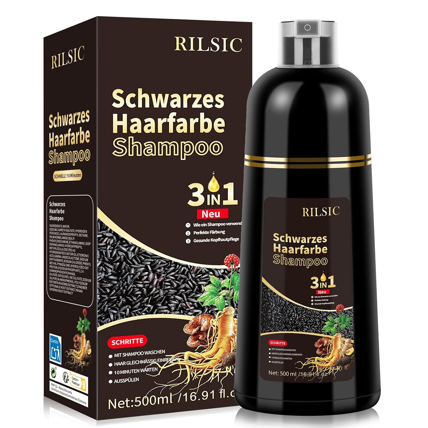 Thumbnail 6 de BLSFXROE Black Hair Dye Shampoo 3in1 – Sofort-Haarfarbe Schwarz gegen graue Haare, 500 ml