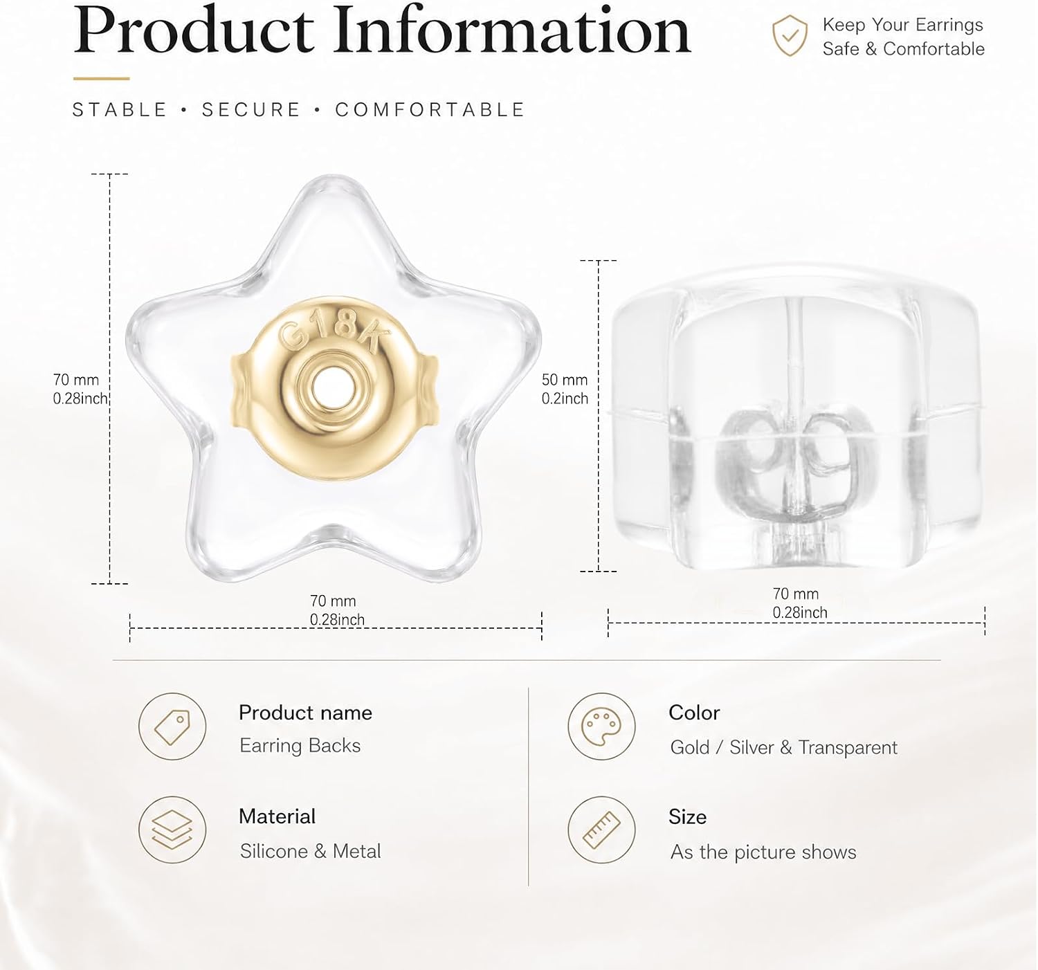 Thumbnail 1 de JUNCHONG JC-WJX-silicone earring backs, Star-Shaped Locking Stud Backs, 12-Pack
