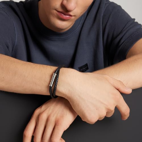 Detalle 1 de Calvin Klein Bracelet pour Homme Collection WRAPPED & BRAIDED avec Cuir Tressé Noir – 35000093