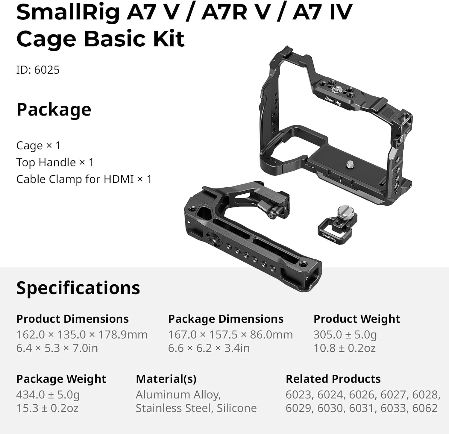 Thumbnail 6 de SMALLRIG 6025 cage voor Sony Alpha 7 V, 7R V en 7 IV met Arca-plaat