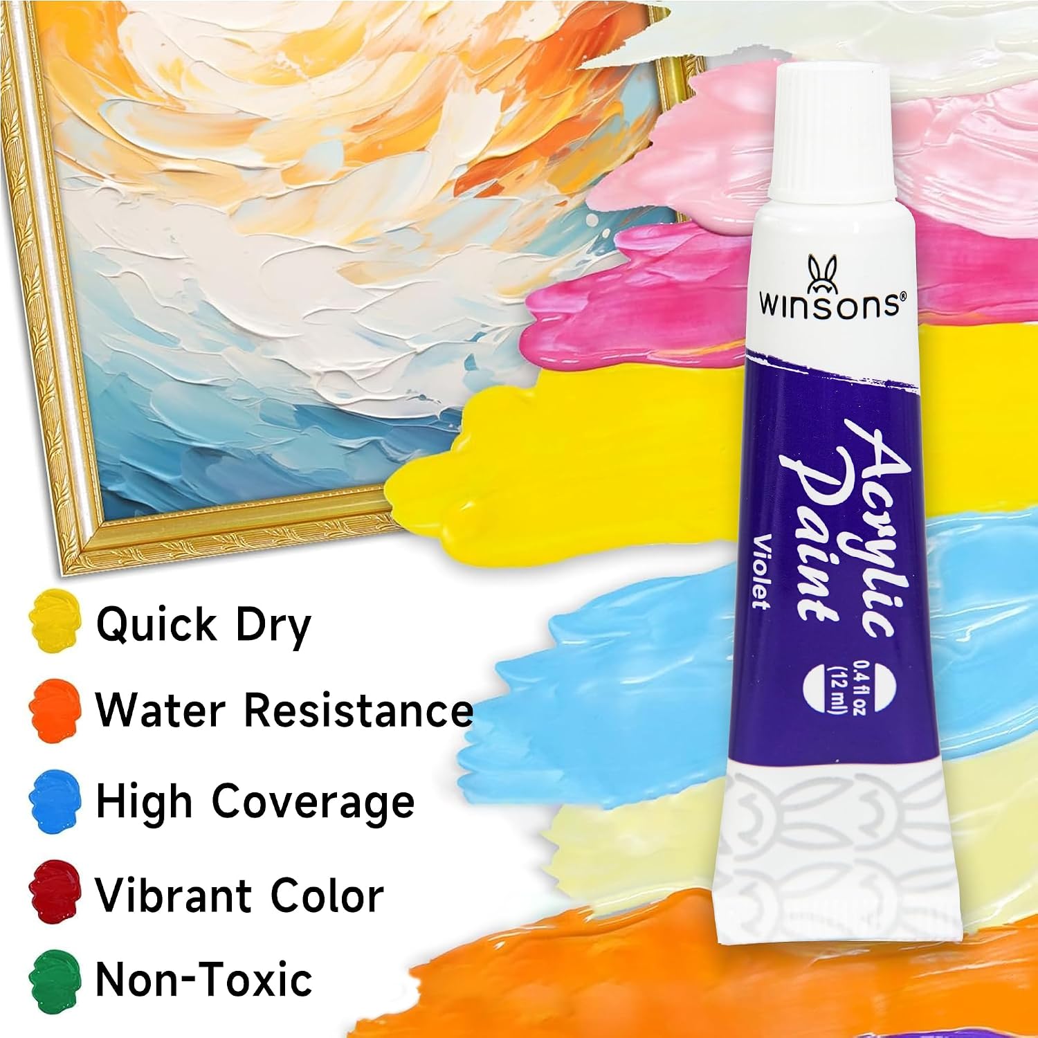 Thumbnail 3 de WINSONS Acrylic Paints Set (24 Colours) – Non-toxic acrylic fabric paint for canvas, ceramics, crafts and more