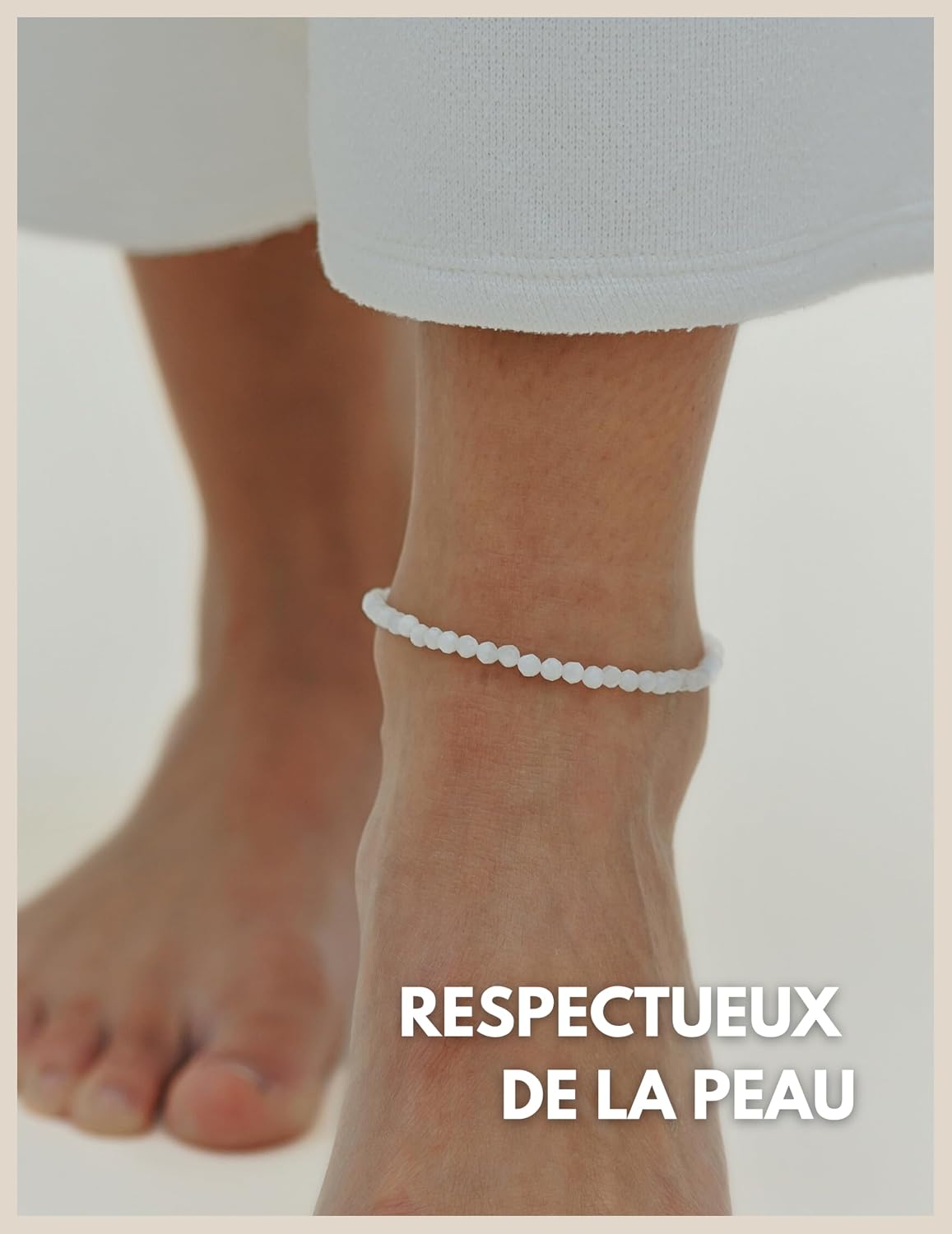 Detalle de GD GOOD.designs EST. 2015 bracelet de cheville femme en pierre naturelle multicolore avec fermoir ajustable 18 carats