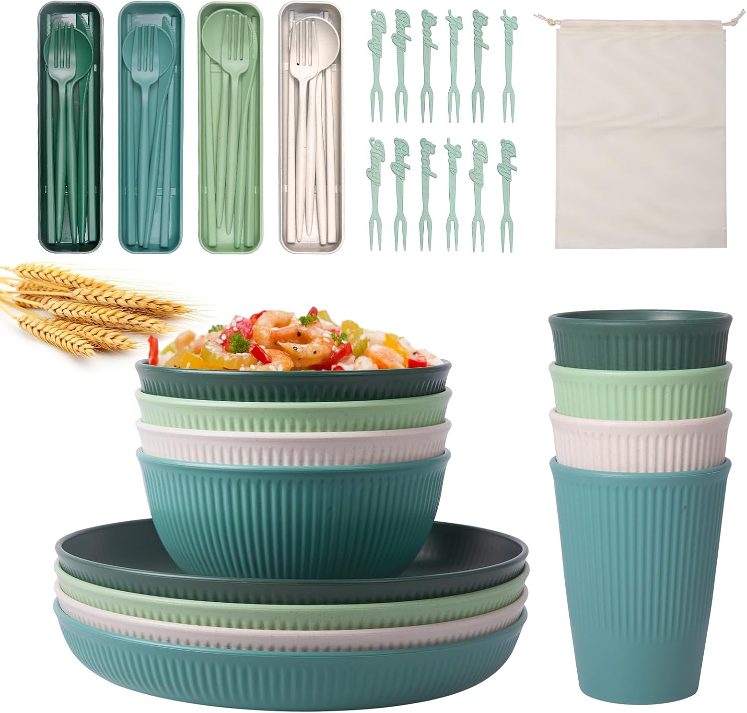 Detalle de 45Pcs Camping Cutlery Sets for 4: Unbreakable Plastic Dinnerware for Outdoor Adventures