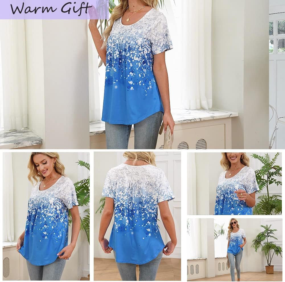Detalle de Rainoop Women's Plus Size Lace Pleated Tunic Top – Short Sleeve Summer Blouse (M-4XL)