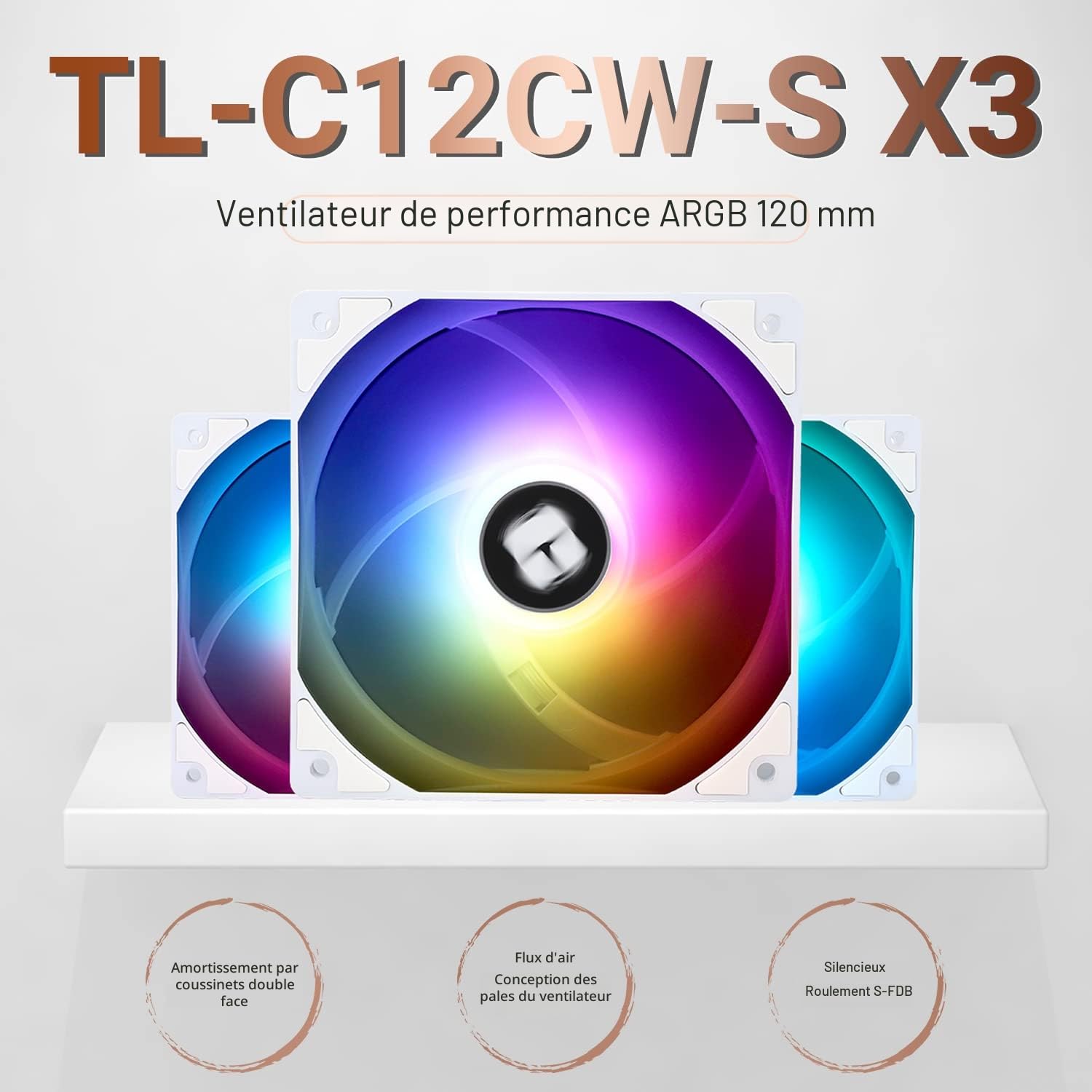 Detalle 2 de Thermalright TL-C12CW-S X3 — Ventilateur de CPU 120 mm ARGB, silencieux, pack de 3