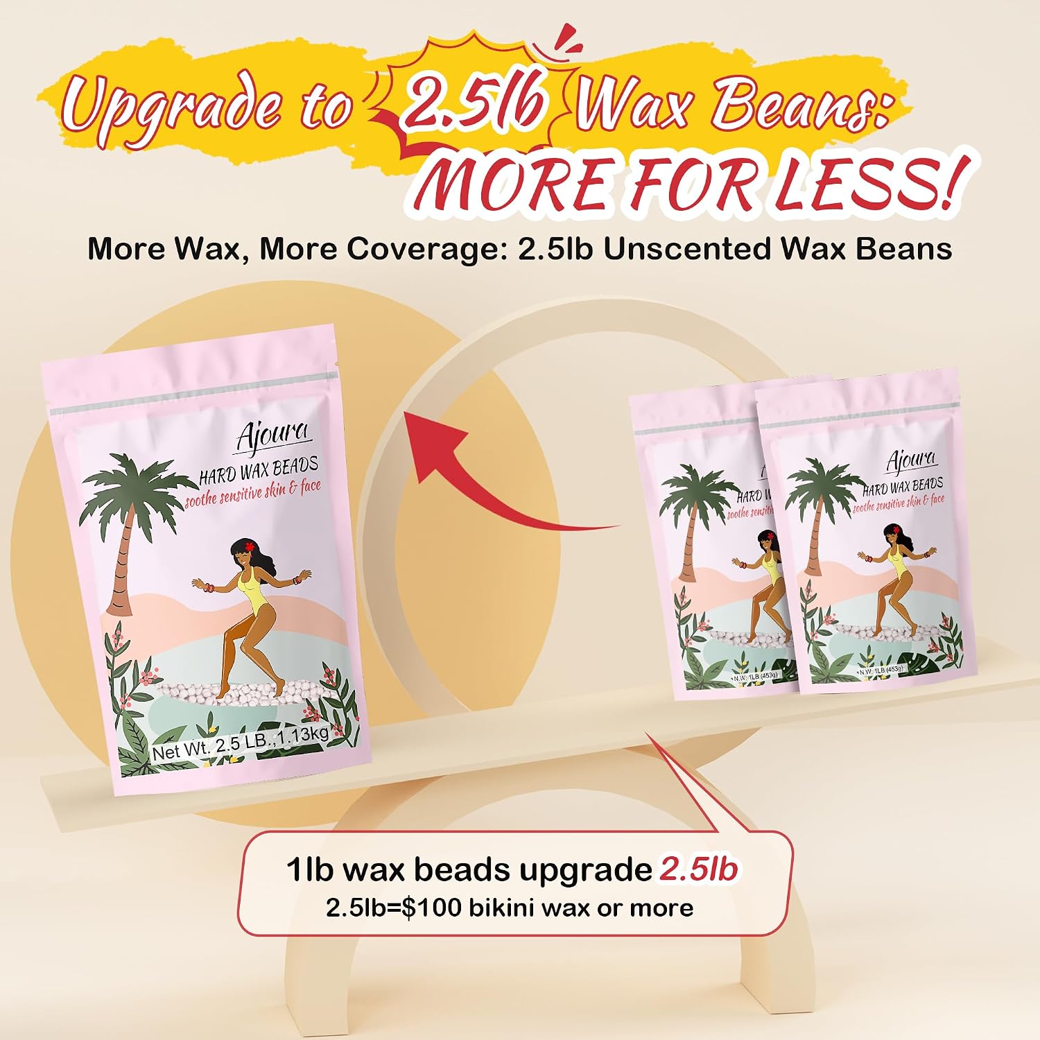 Detalle de Ajoura 2.5 lb Unscented Hard Wax Beads for Full-Body Hair Removal