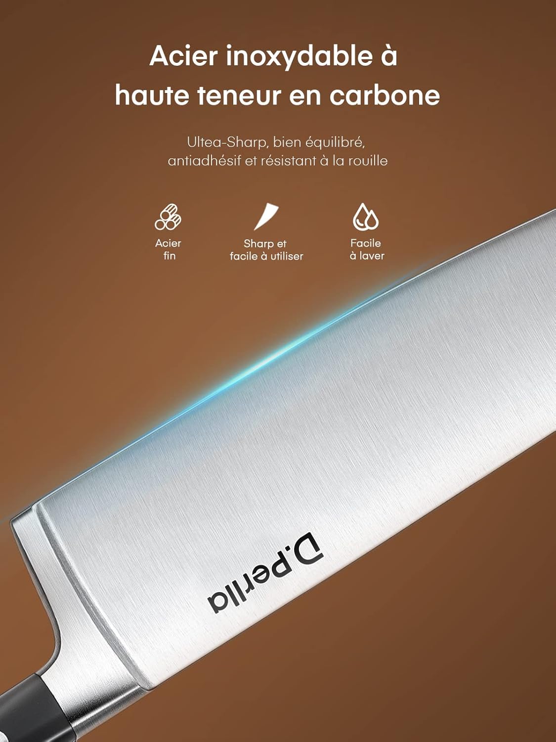 Thumbnail 2 de Set de 6 couteaux de cuisine D.Perlla avec bloc en bois et lames en acier inoxydable (Allemagne)