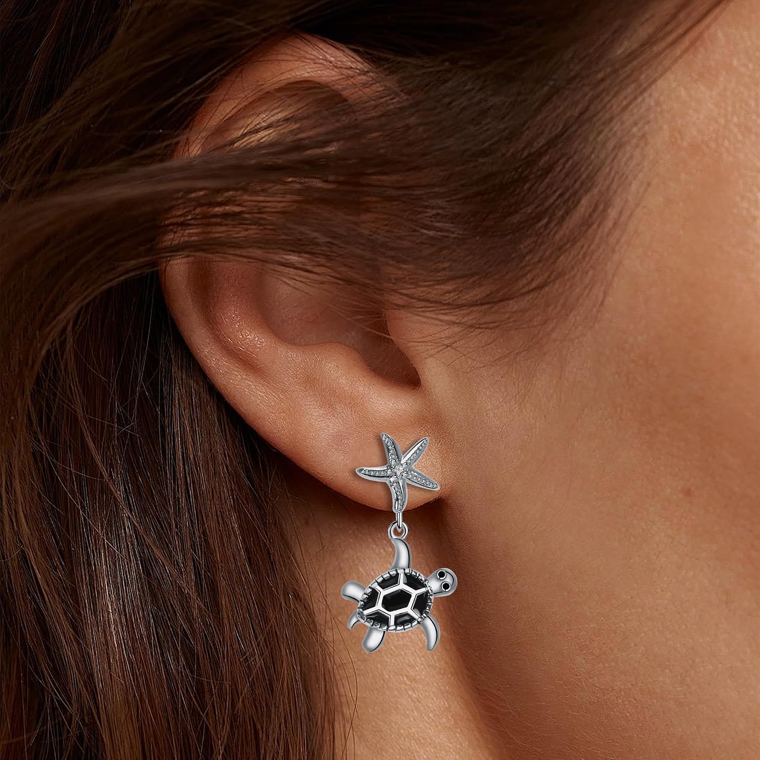 Detalle de Micory Damen hängende Ohrringe aus 925 Sterling Silber mit Schildkröten-Design