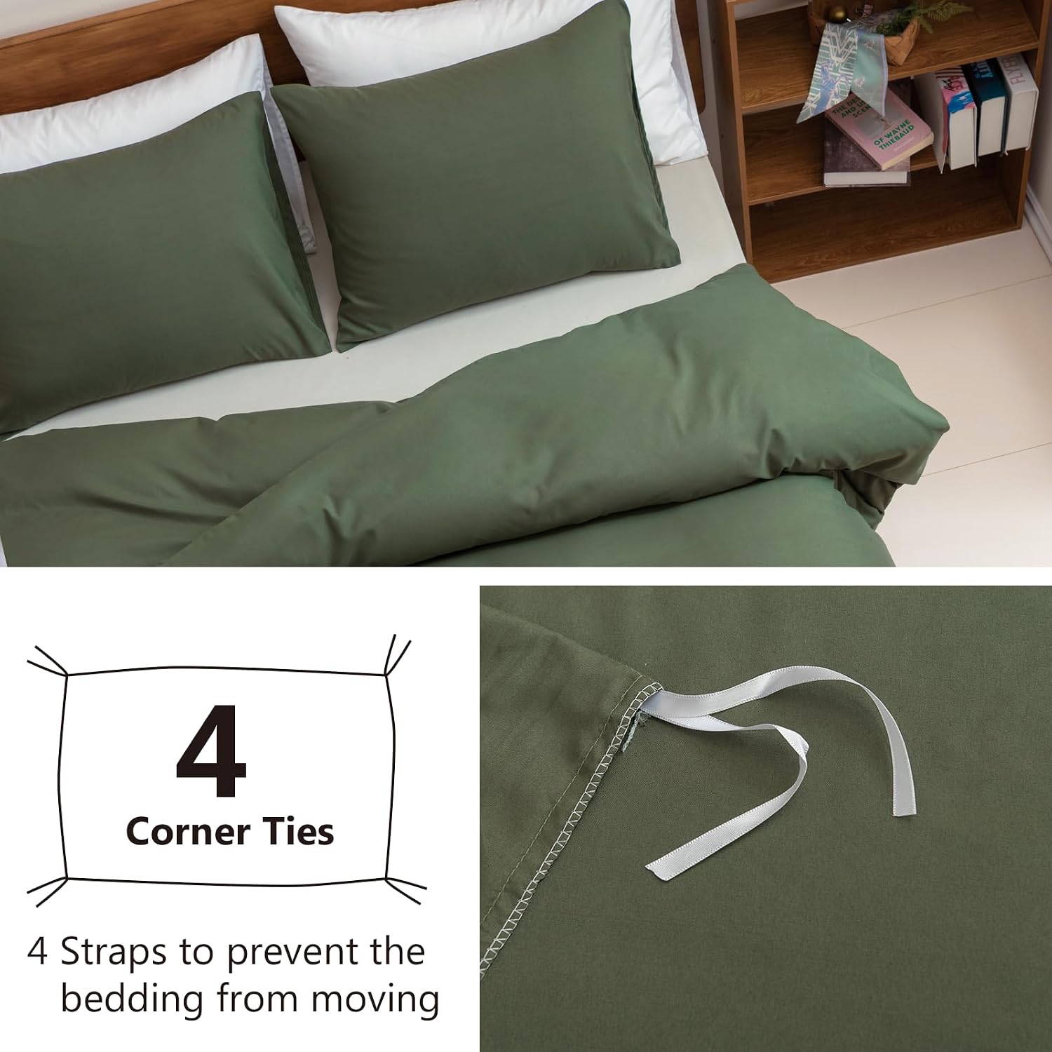 Detalle 2 de TTCM JF-CHUNSE-007 Queen Duvet Cover Set, Olive Green, Zipper, 3-Piece
