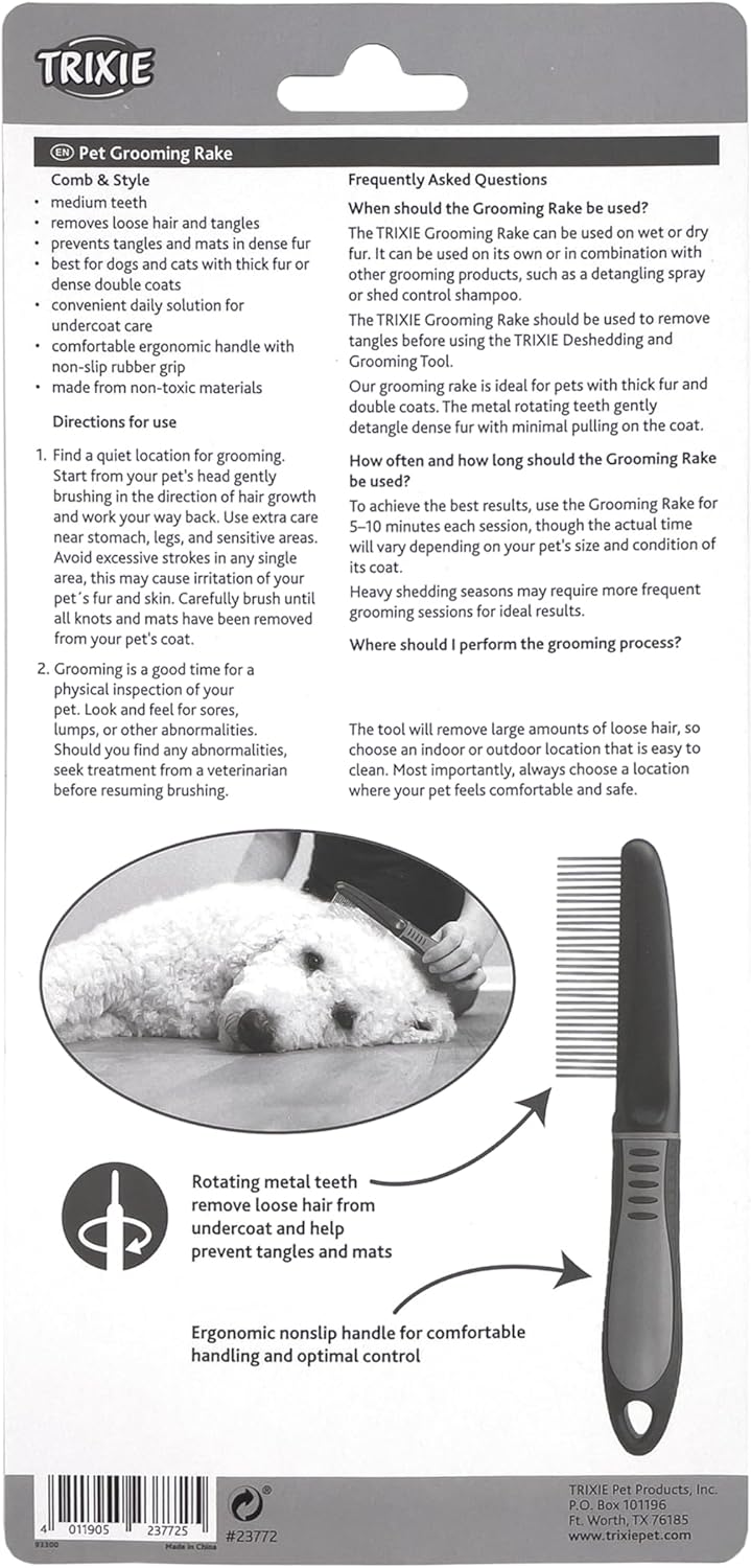 Thumbnail 6 de TRIXIE démêleur de pelage pour chien et sous-poil (dents en métal, poignée caoutchoutée) 22 cm noir/bleu