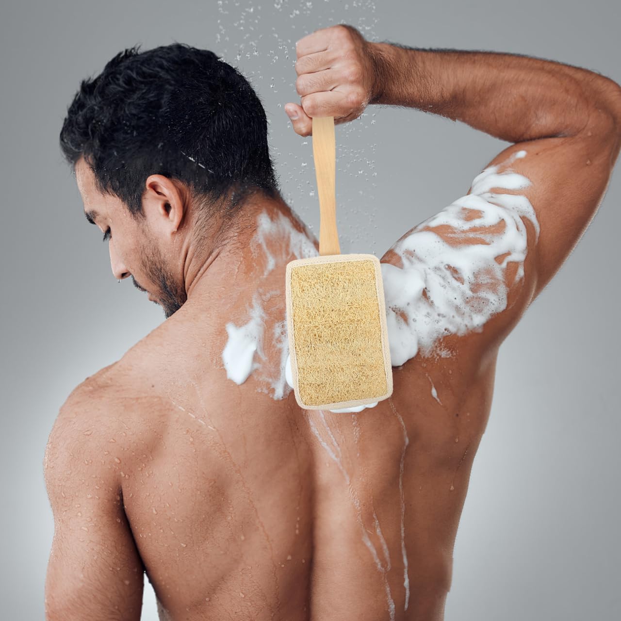 Detalle de SOPOTUTU Long Handle Loofah Back Scrubber – 16.93 inch Bath Brush with Replacement Pad